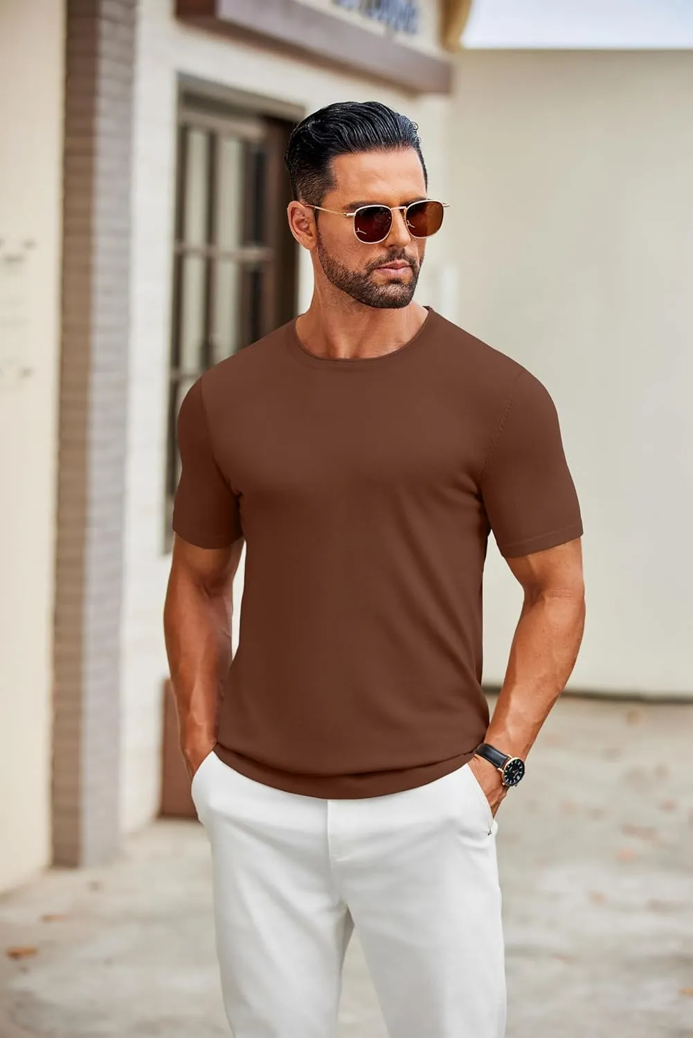 COOFANDY Mens Knit T-Shirts Casual Crewneck Short Sleeve Shirts Summer Tops Basic Pullover Tees