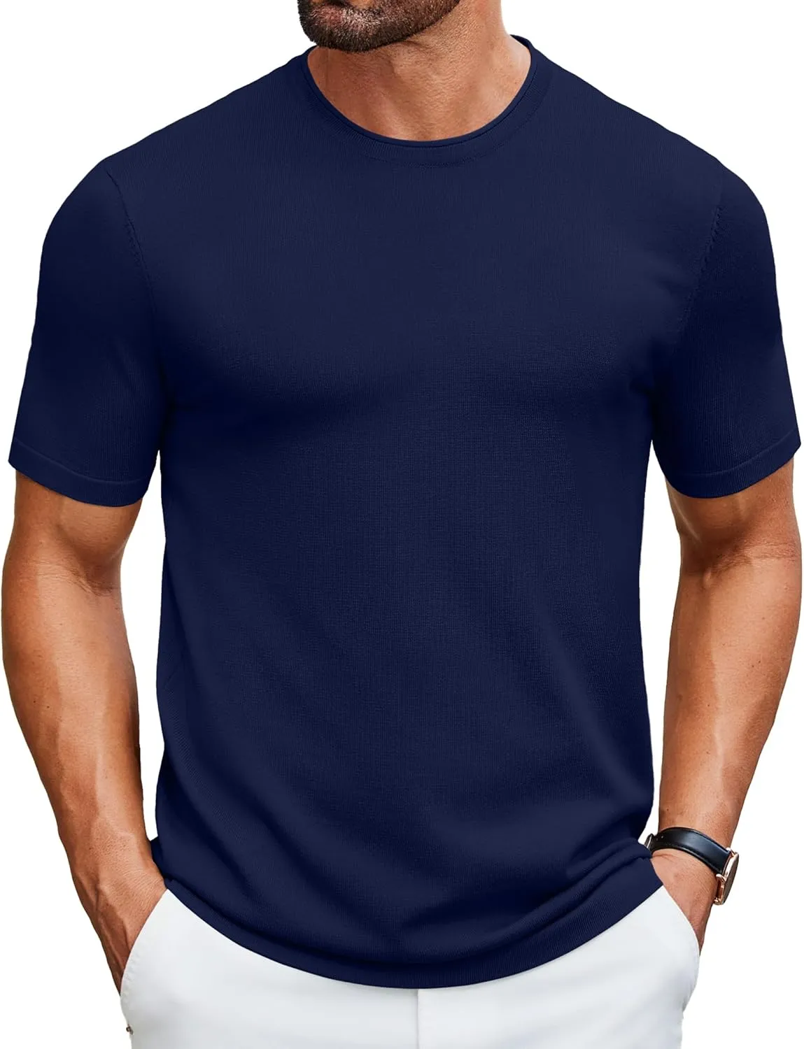 COOFANDY Mens Knit T-Shirts Casual Crewneck Short Sleeve Shirts Summer Tops Basic Pullover Tees