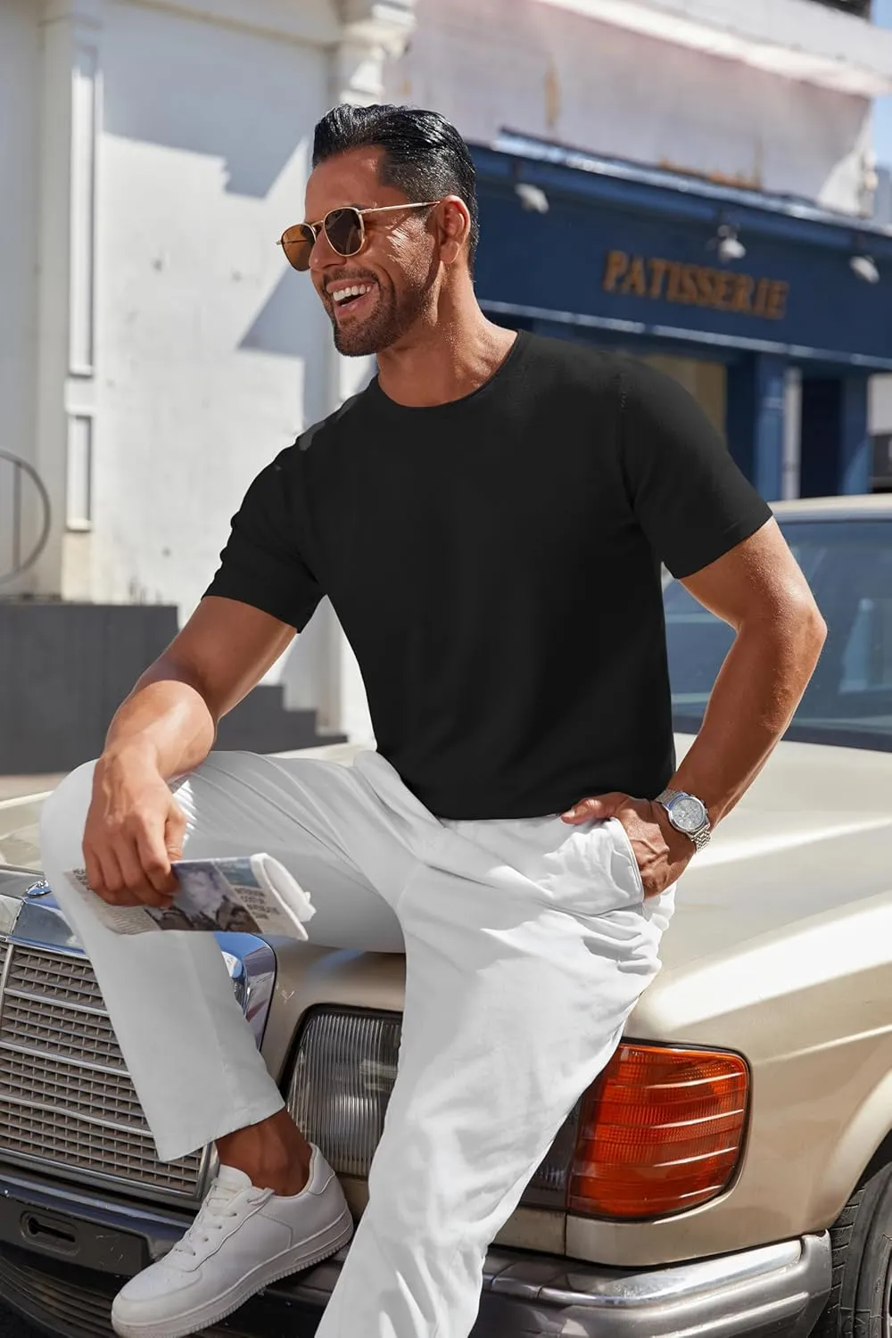 COOFANDY Mens Knit T-Shirts Casual Crewneck Short Sleeve Shirts Summer Tops Basic Pullover Tees