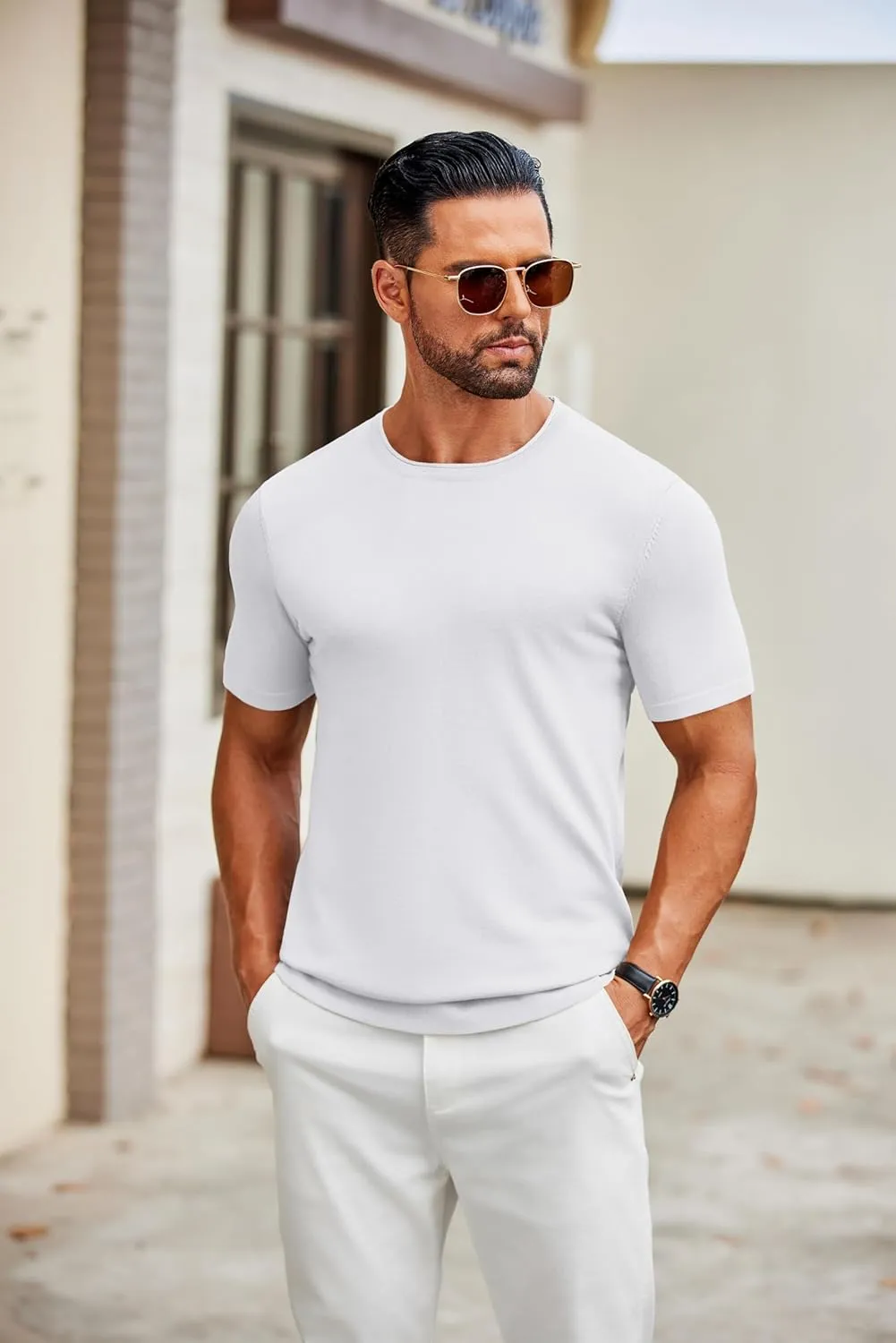 COOFANDY Mens Knit T-Shirts Casual Crewneck Short Sleeve Shirts Summer Tops Basic Pullover Tees