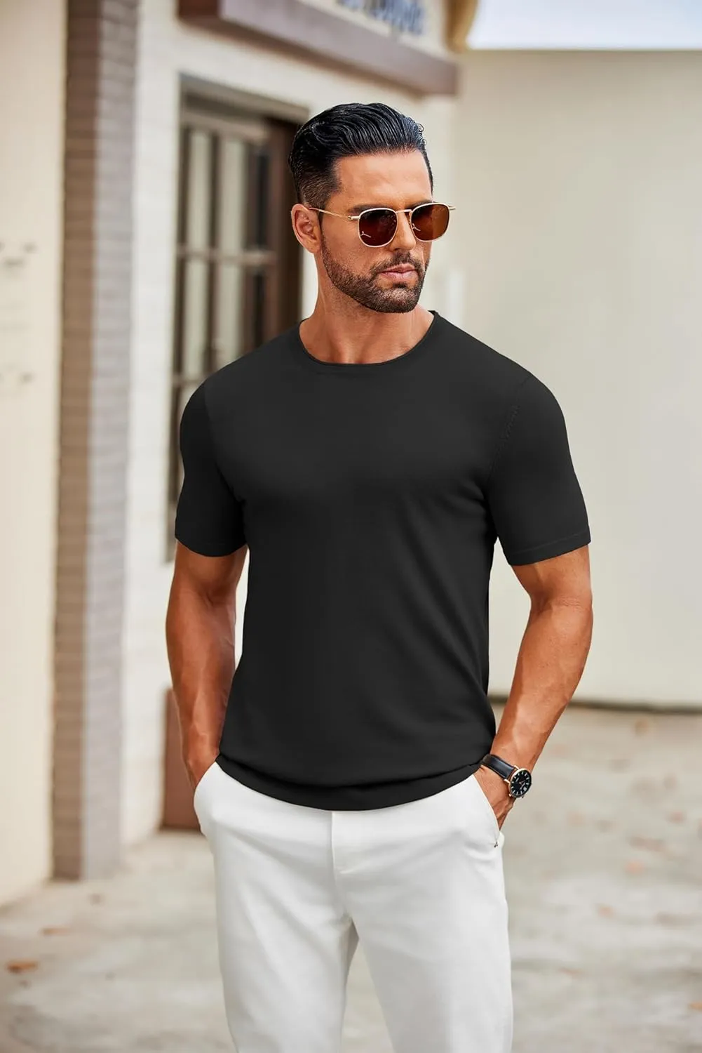COOFANDY Mens Knit T-Shirts Casual Crewneck Short Sleeve Shirts Summer Tops Basic Pullover Tees