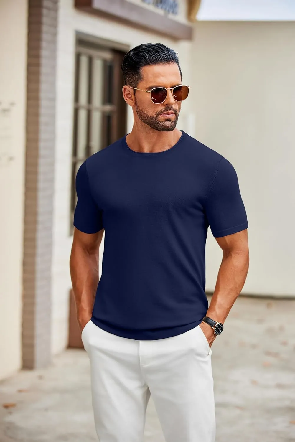 COOFANDY Mens Knit T-Shirts Casual Crewneck Short Sleeve Shirts Summer Tops Basic Pullover Tees