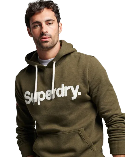 Core Logo Hoodie in Black Olive Grit