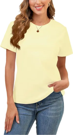 Cotton Basic T Shirts for Women,Crew Neck Short Sleeve Summer Shirts,Solid Loose Fit Tshirt, Plain Workout Tops, Undershirts