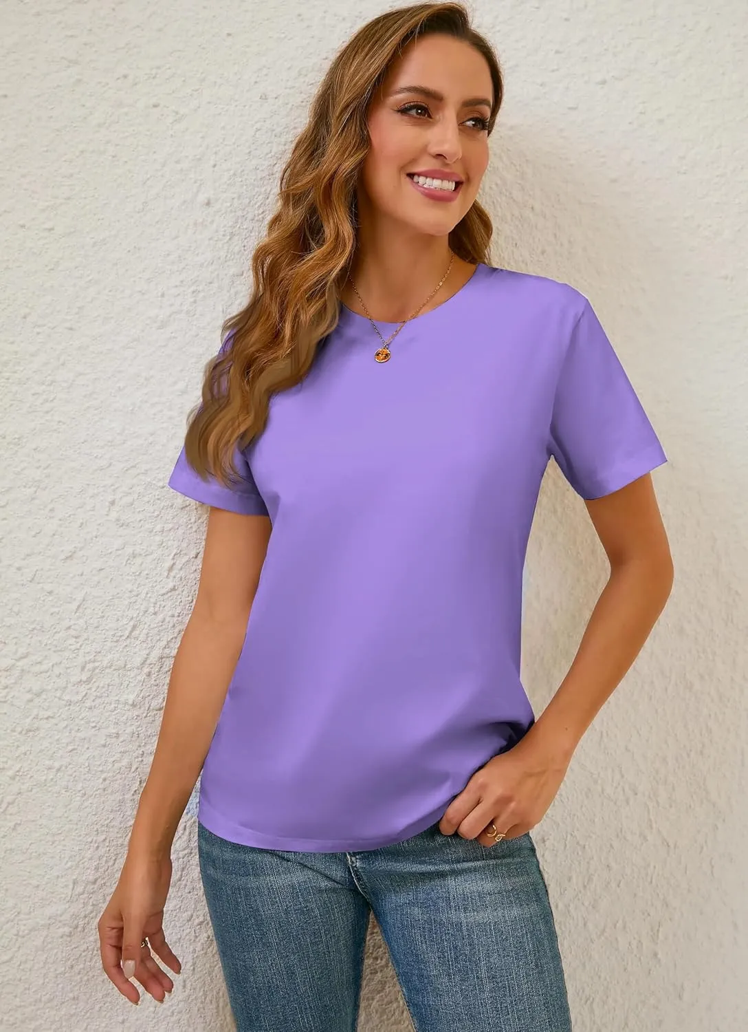 Cotton Basic T Shirts for Women,Crew Neck Short Sleeve Summer Shirts,Solid Loose Fit Tshirt, Plain Workout Tops, Undershirts