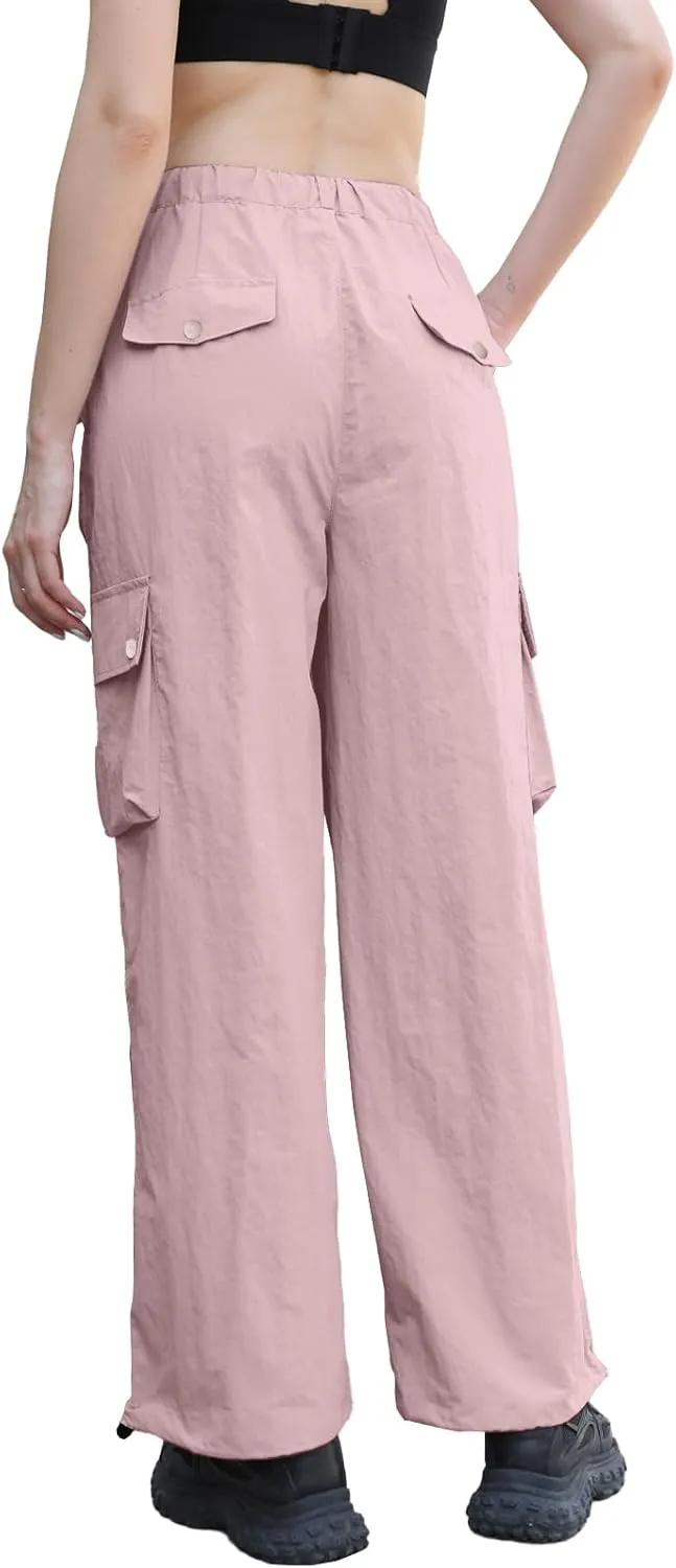 Cromoncent Girls & Womens High Waist Parachute Pants Y2K Waterproof Cargo Trousers with Pockets 6 Years-Women 3XL