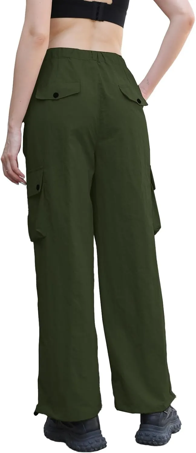 Cromoncent Girls & Womens High Waist Parachute Pants Y2K Waterproof Cargo Trousers with Pockets 6 Years-Women 3XL