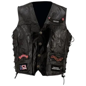 Diamond Plate Rock Design Genuine Buffalo Leather Vest- S