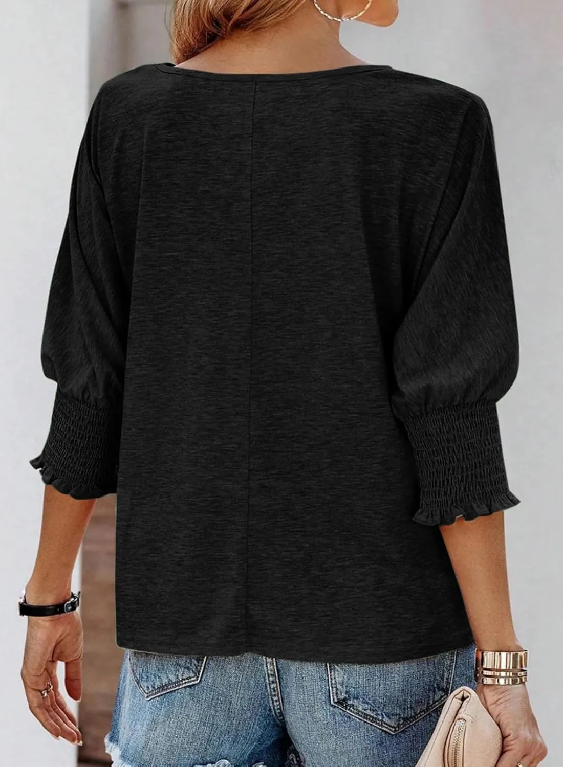 Dokotoo Women's 2025 Fashion Tops 3/4 Sleeve T-Shirts Cute Crewneck Basic Business Tees Blouses