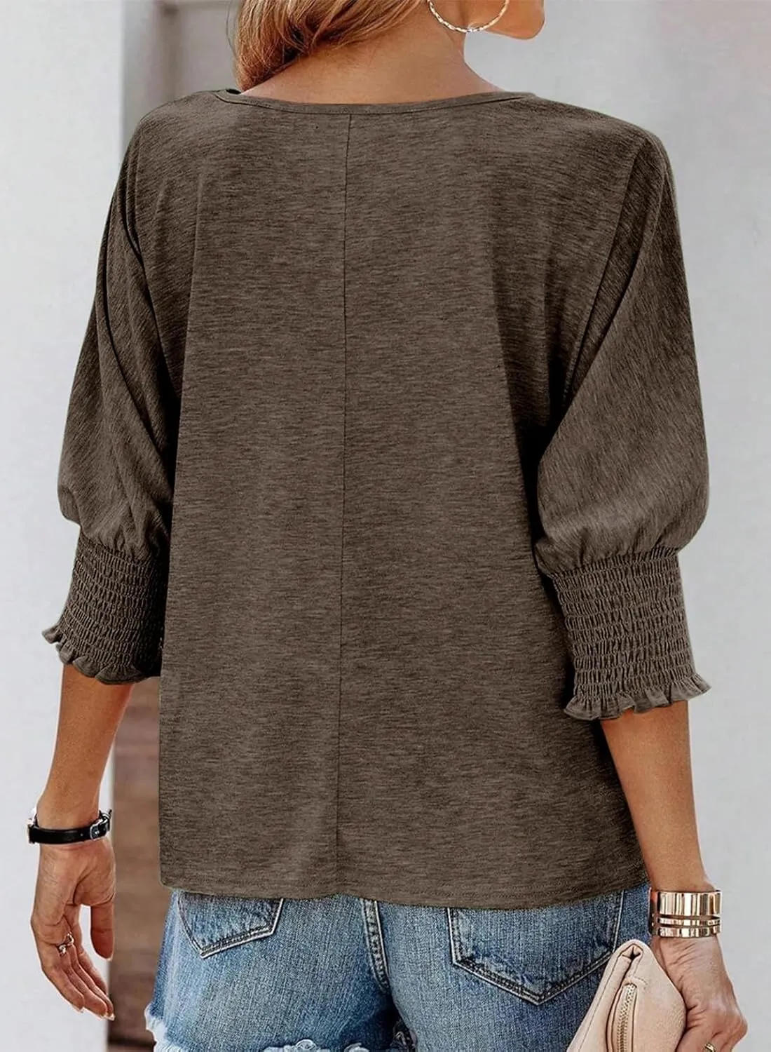 Dokotoo Women's 2025 Fashion Tops 3/4 Sleeve T-Shirts Cute Crewneck Basic Business Tees Blouses