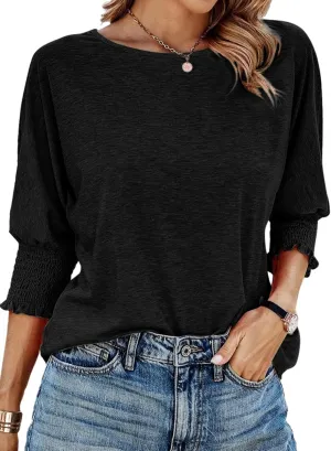 Dokotoo Women's 2025 Fashion Tops 3/4 Sleeve T-Shirts Cute Crewneck Basic Business Tees Blouses