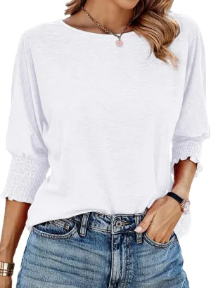 Dokotoo Women's 2025 Fashion Tops 3/4 Sleeve T-Shirts Cute Crewneck Basic Business Tees Blouses