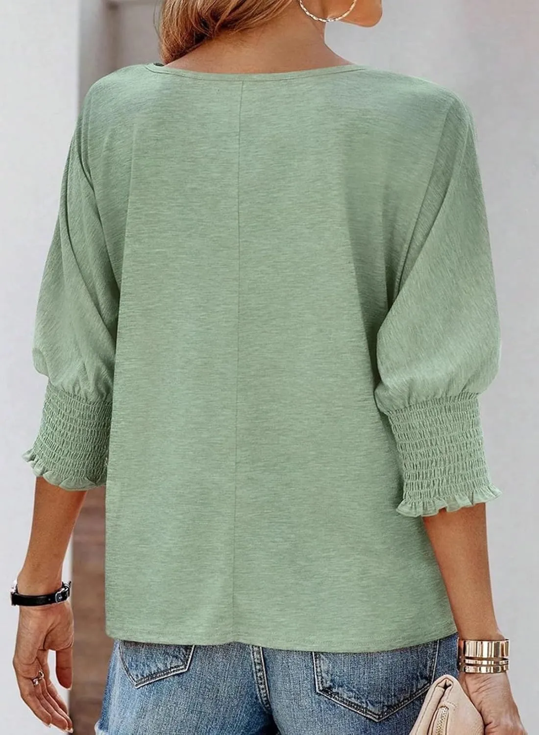 Dokotoo Women's 2025 Fashion Tops 3/4 Sleeve T-Shirts Cute Crewneck Basic Business Tees Blouses
