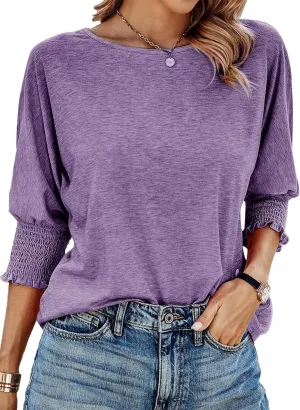 Dokotoo Women's 2025 Fashion Tops 3/4 Sleeve T-Shirts Cute Crewneck Basic Business Tees Blouses