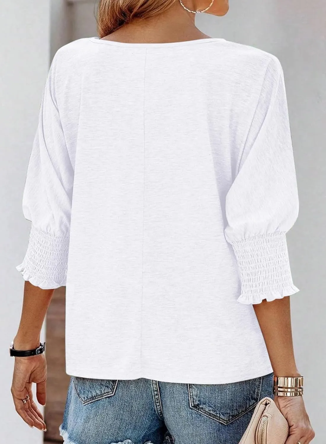 Dokotoo Women's 2025 Fashion Tops 3/4 Sleeve T-Shirts Cute Crewneck Basic Business Tees Blouses