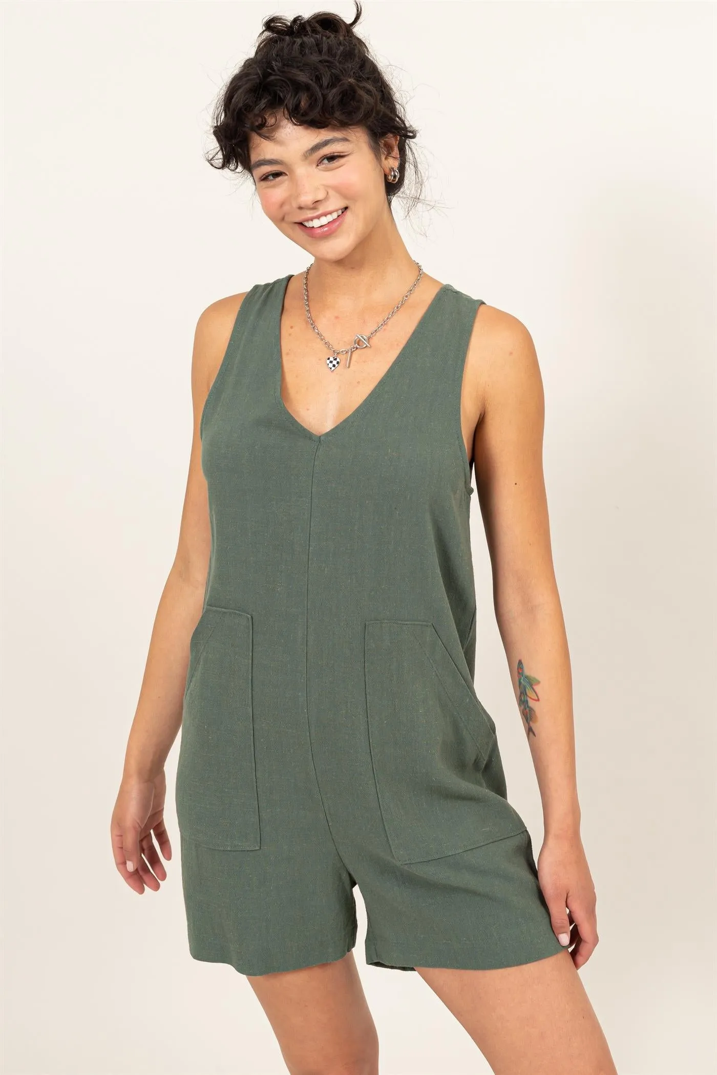DZ24A891-Linen Sleeveless Romper