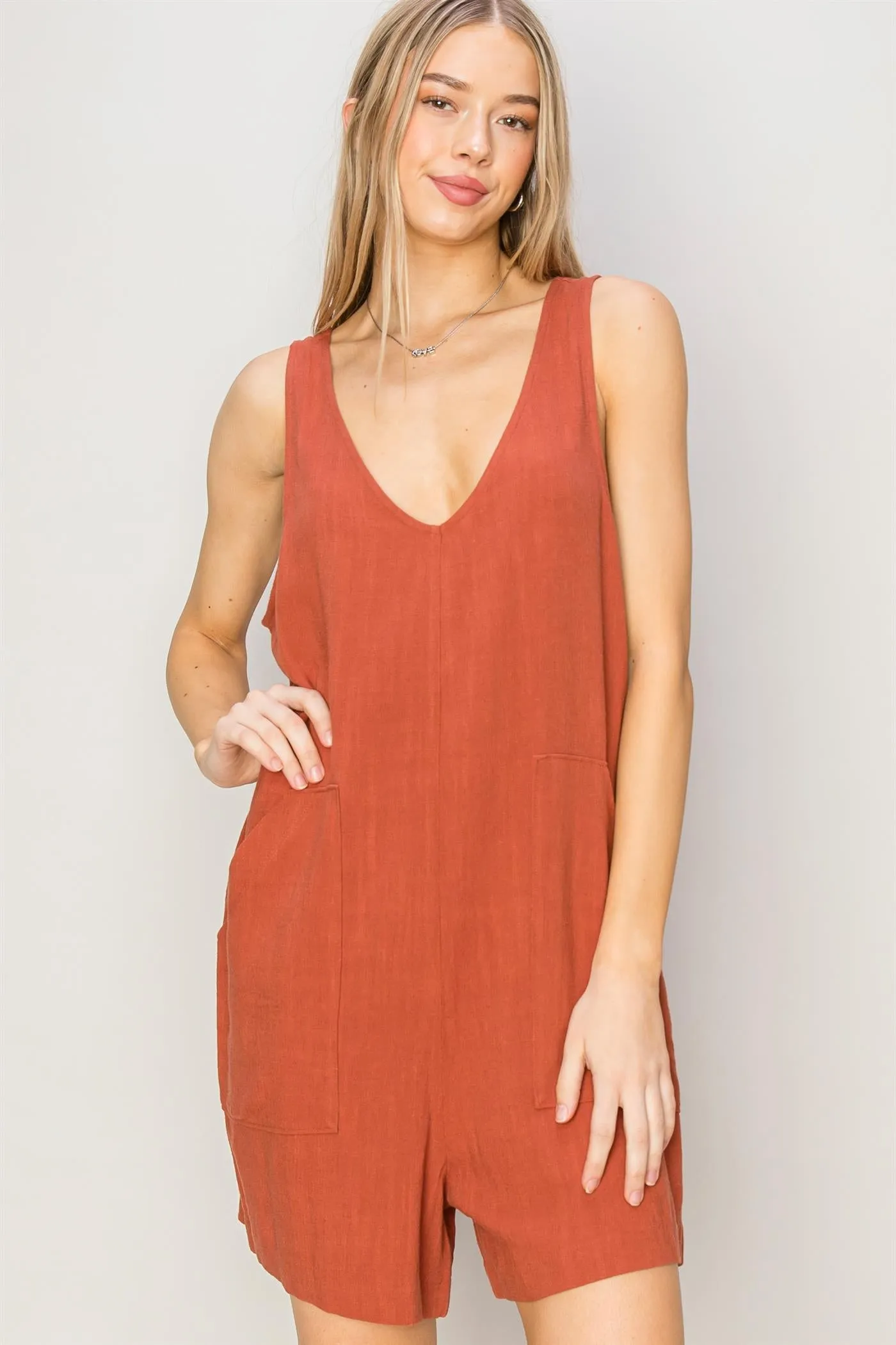 DZ24A891-Linen Sleeveless Romper
