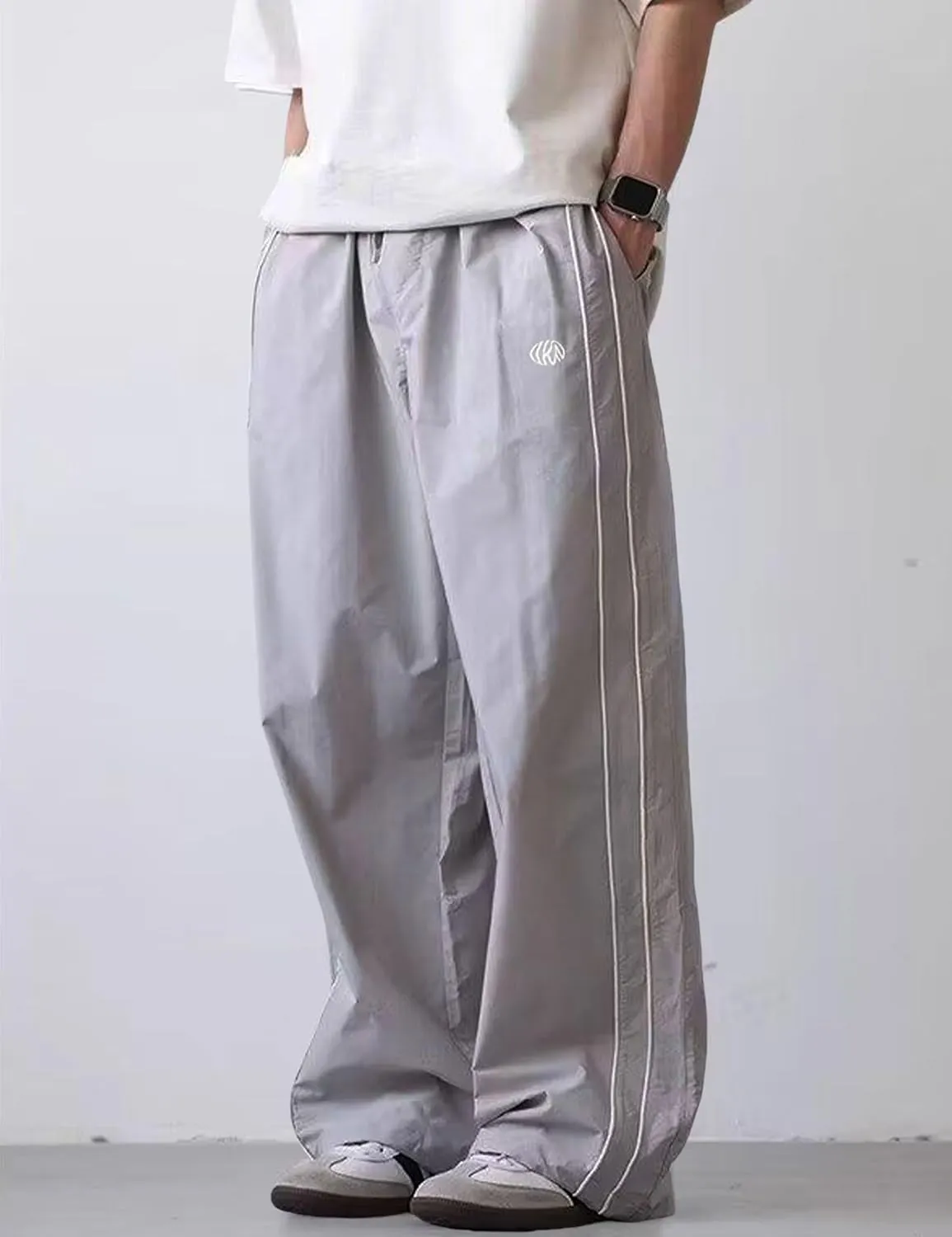FCOOLYEET Men Track Pants Y2k Drawstring Lightweight Sweatpants Cool Parachute Pants Streetwear