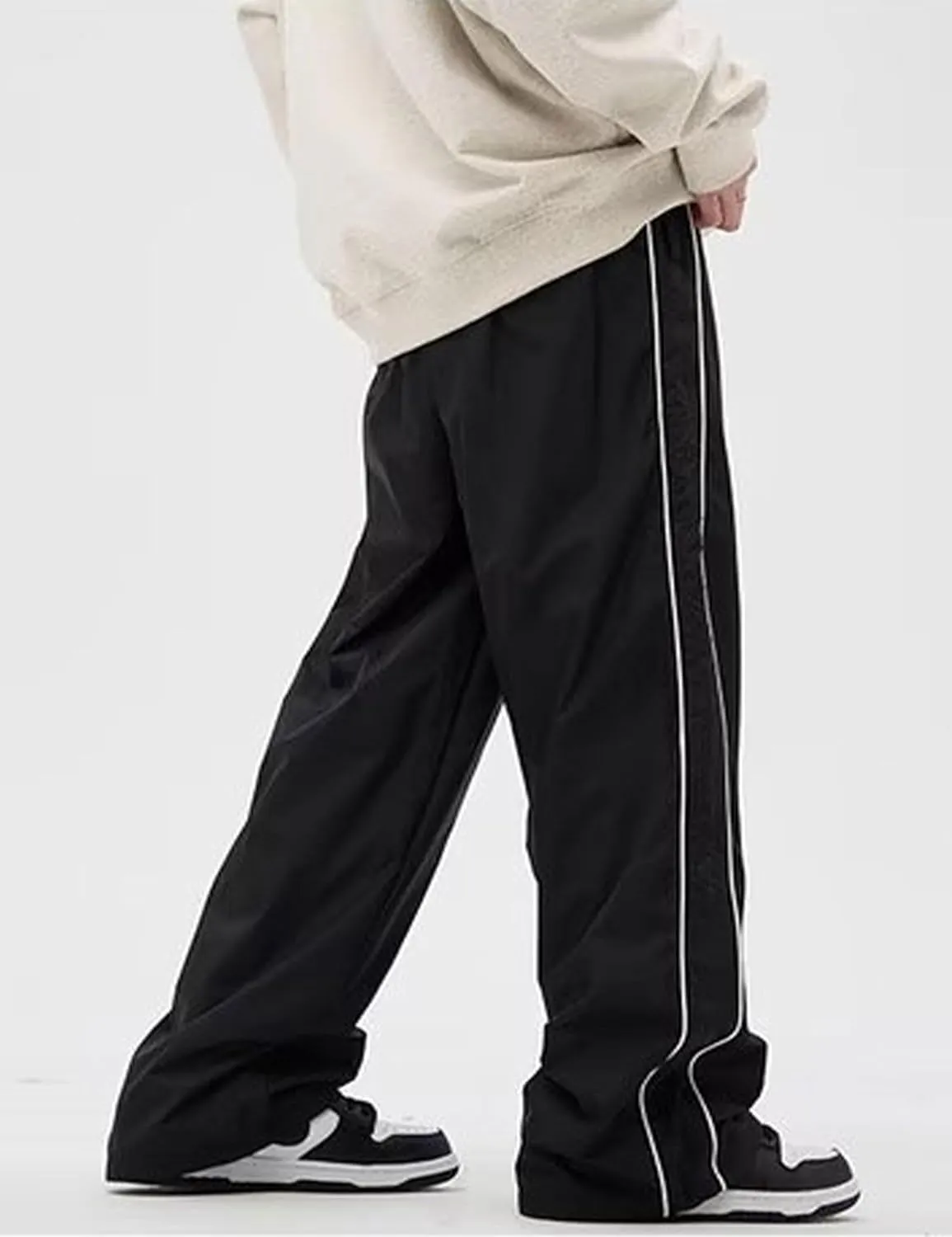 FCOOLYEET Men Track Pants Y2k Drawstring Lightweight Sweatpants Cool Parachute Pants Streetwear