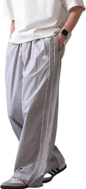 FCOOLYEET Men Track Pants Y2k Drawstring Lightweight Sweatpants Cool Parachute Pants Streetwear