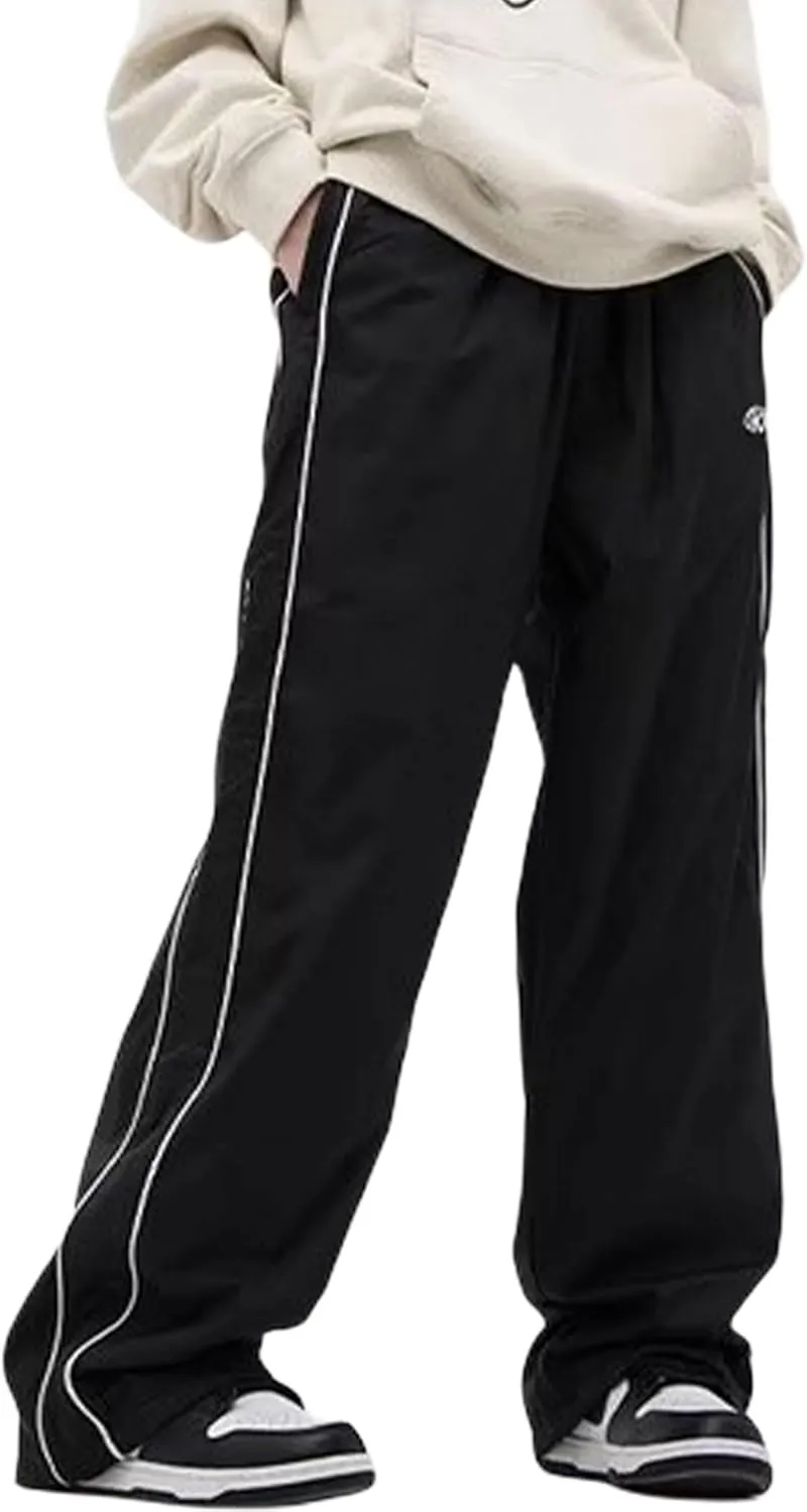 FCOOLYEET Men Track Pants Y2k Drawstring Lightweight Sweatpants Cool Parachute Pants Streetwear