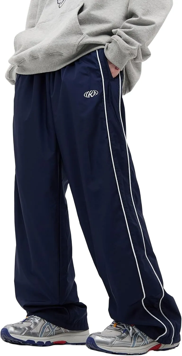 FCOOLYEET Men Track Pants Y2k Drawstring Lightweight Sweatpants Cool Parachute Pants Streetwear