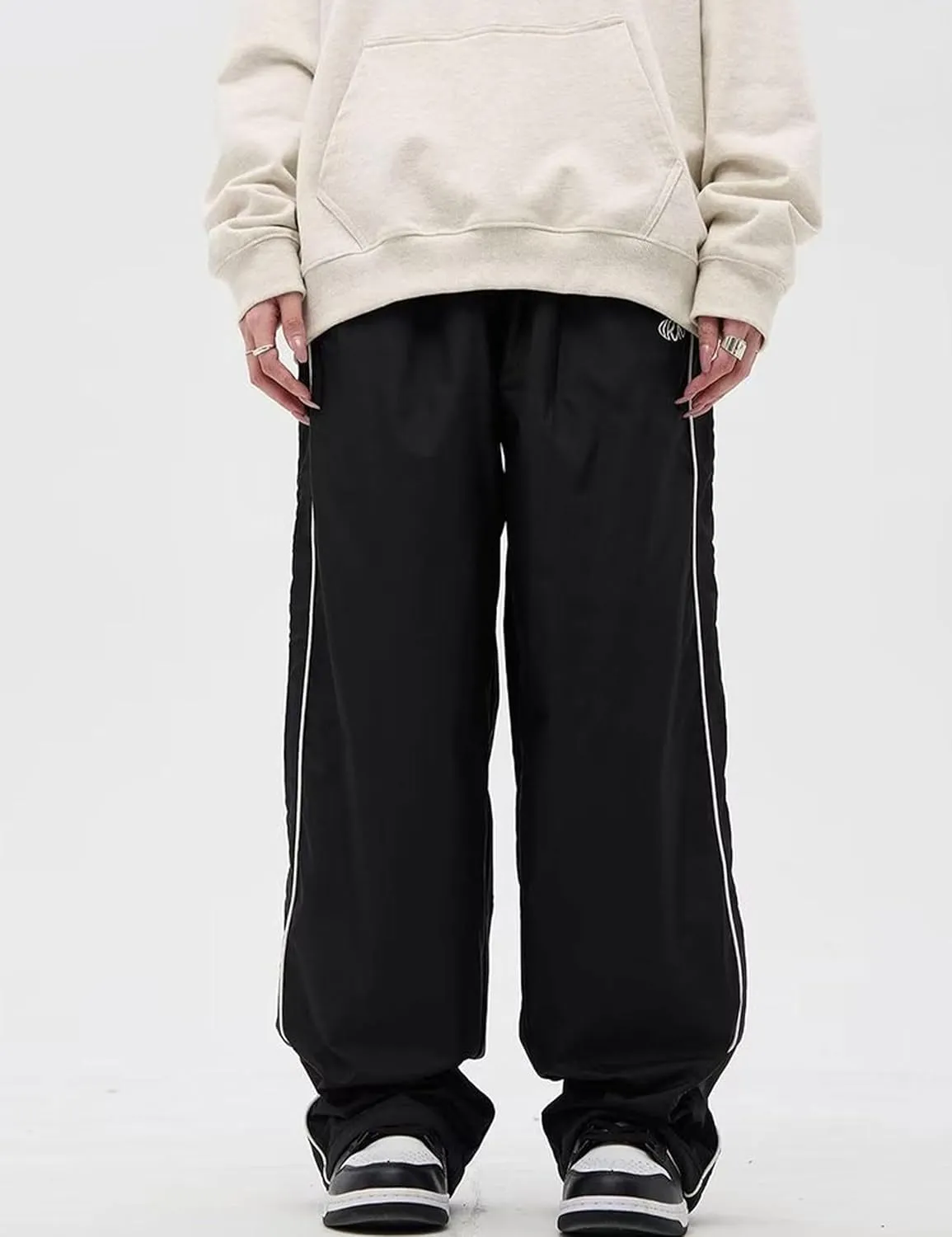 FCOOLYEET Men Track Pants Y2k Drawstring Lightweight Sweatpants Cool Parachute Pants Streetwear