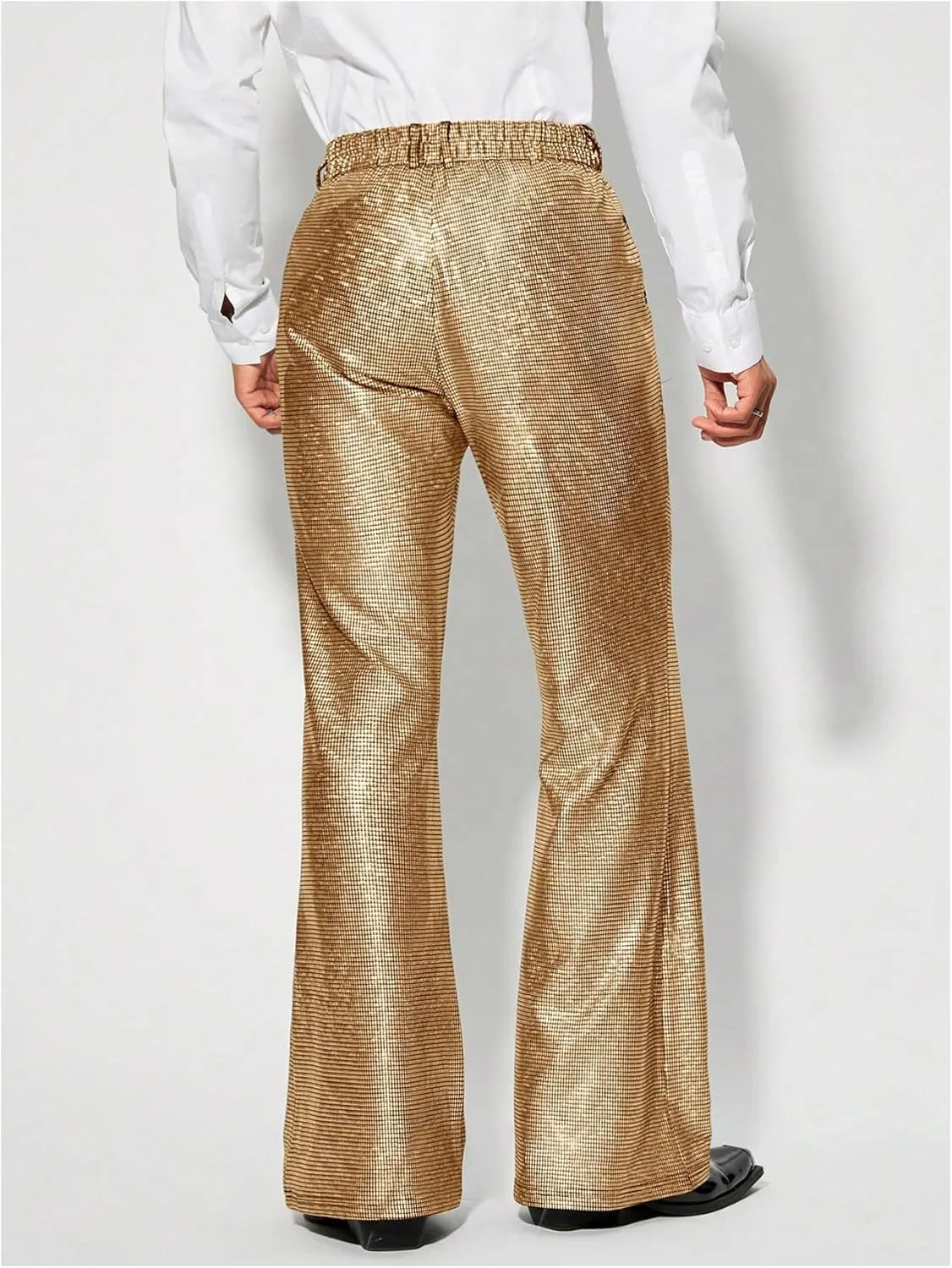 Floerns Men's Metallic Glitter Wide Leg Trousers Performance Shiny Disco Pants
