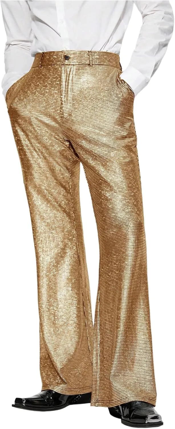 Floerns Men's Metallic Glitter Wide Leg Trousers Performance Shiny Disco Pants