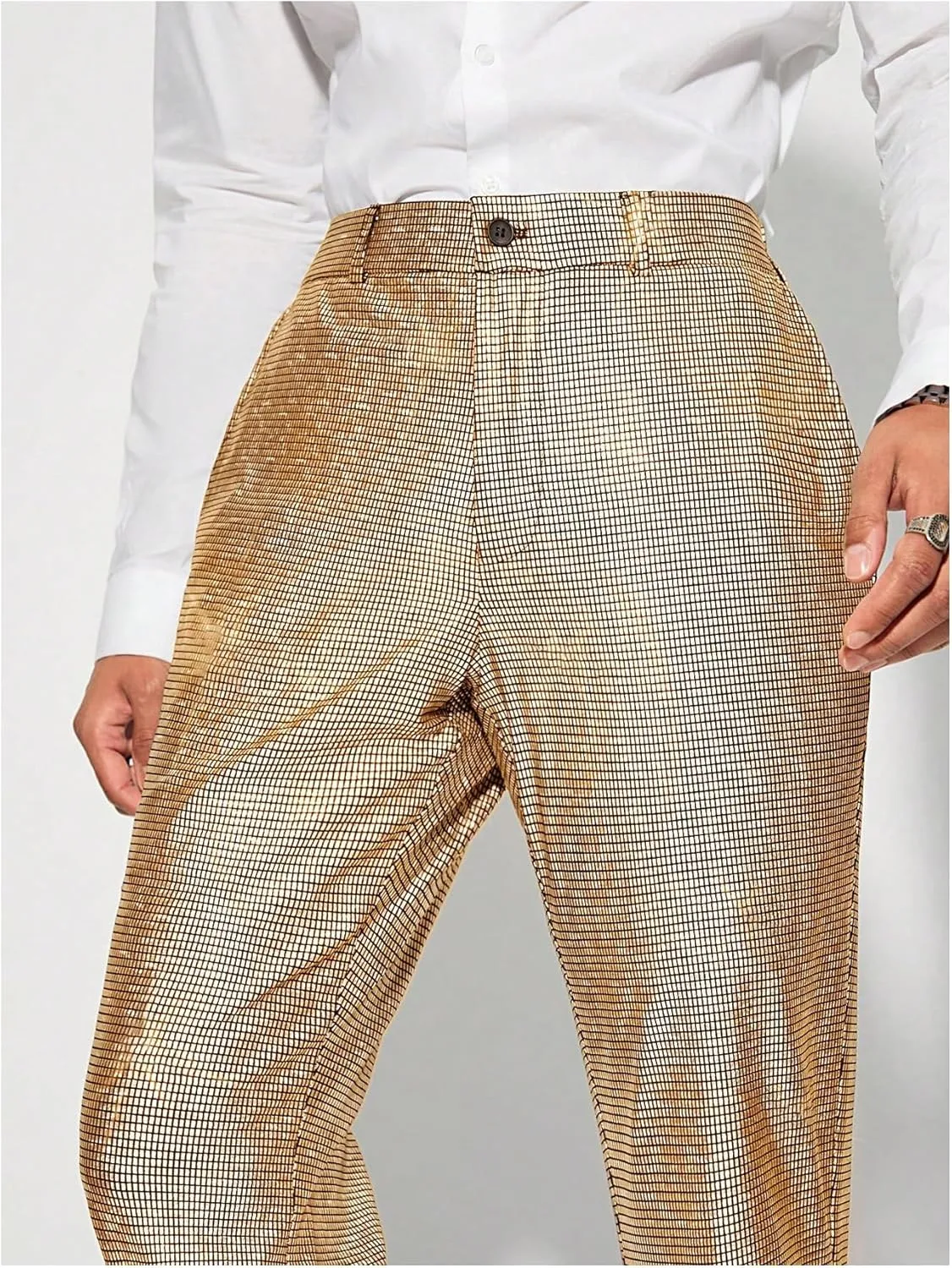 Floerns Men's Metallic Glitter Wide Leg Trousers Performance Shiny Disco Pants