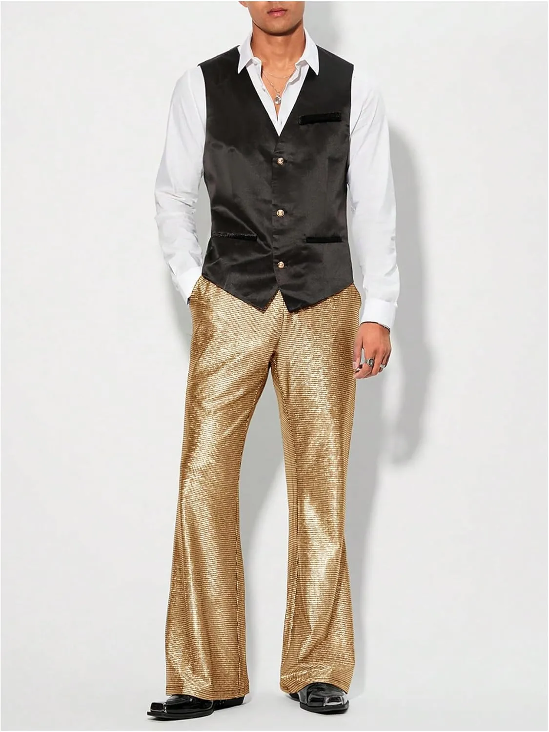 Floerns Men's Metallic Glitter Wide Leg Trousers Performance Shiny Disco Pants