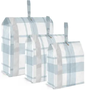 Garment Bag Closet Storage, Luggage Space Saver, Blue Gingham Stripes, Waterproof, 3 Set Travel Packing Cubes For Suitcases, Luggages Management Personnel