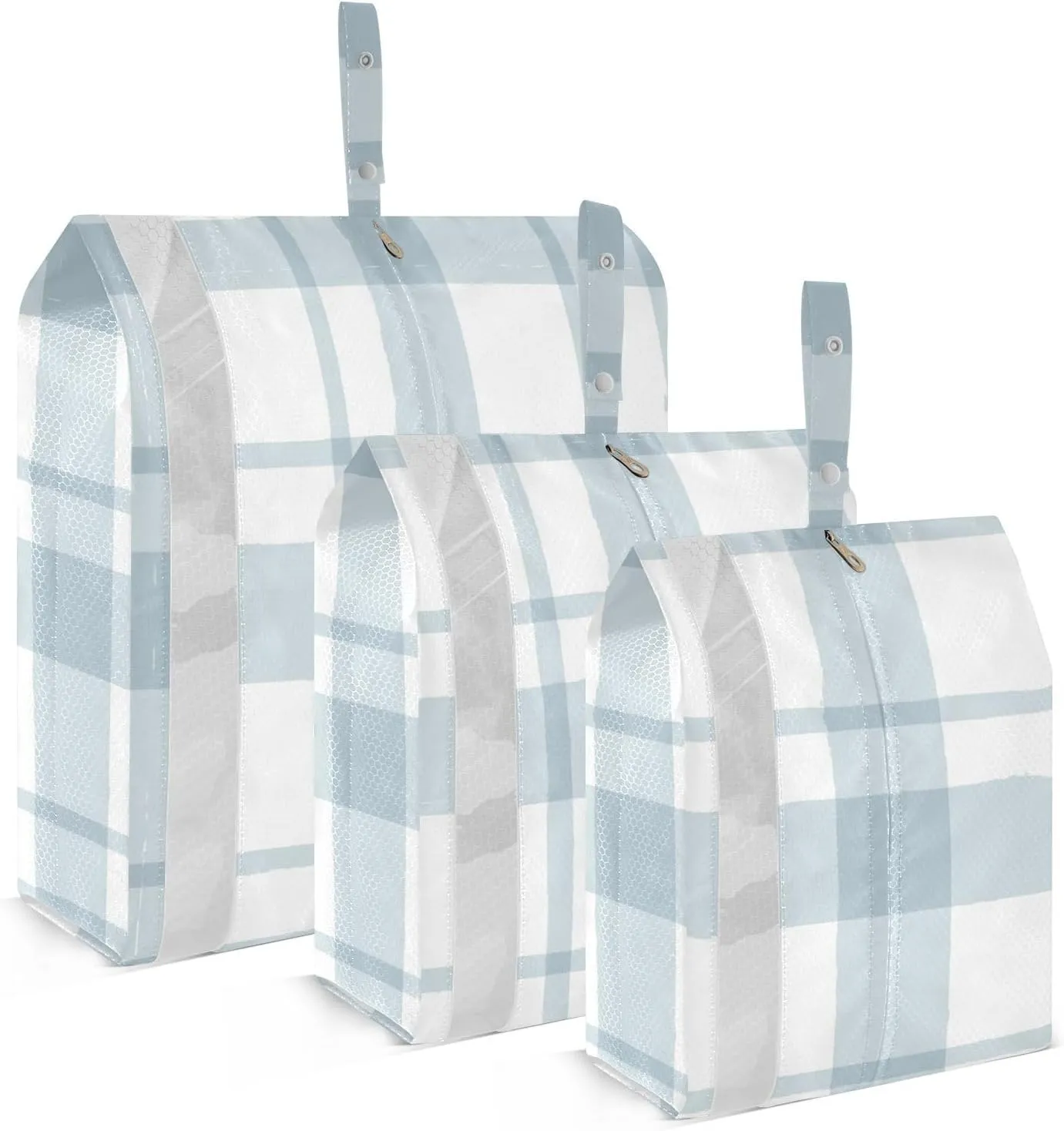 Garment Bag Closet Storage, Luggage Space Saver, Blue Gingham Stripes, Waterproof, 3 Set Travel Packing Cubes For Suitcases, Luggages Management Personnel