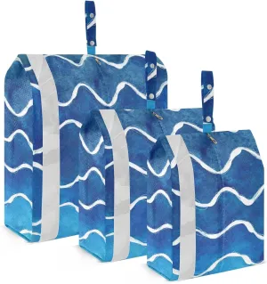 Garment Bag Closet Storage, Luggage Space Saver, Blue Wave Stripes, Waterproof, 3 Set Travel Packing Cubes For Suitcases, Luggages Management Personnel