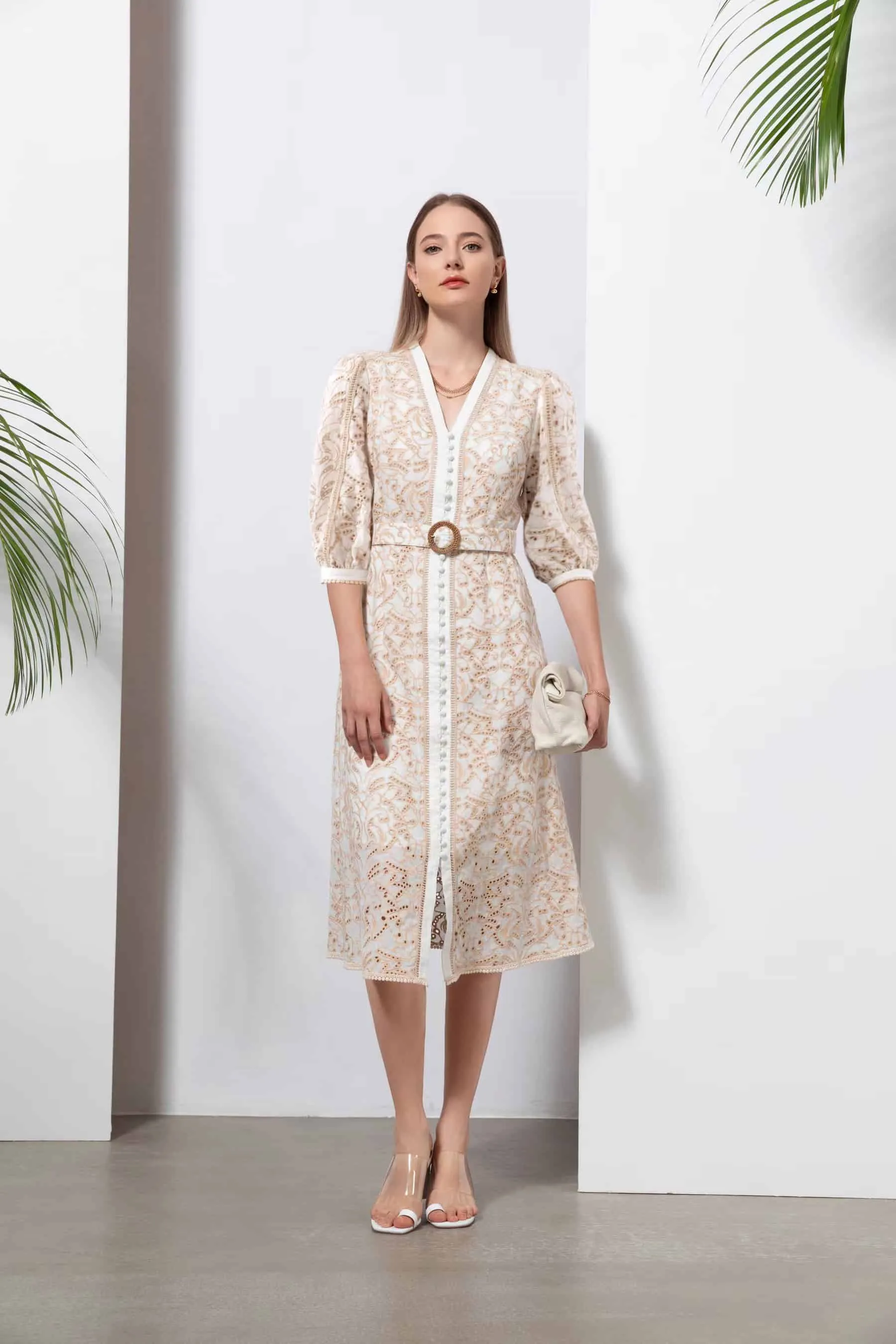 GDS Naomi Belted Long Dress | Beige