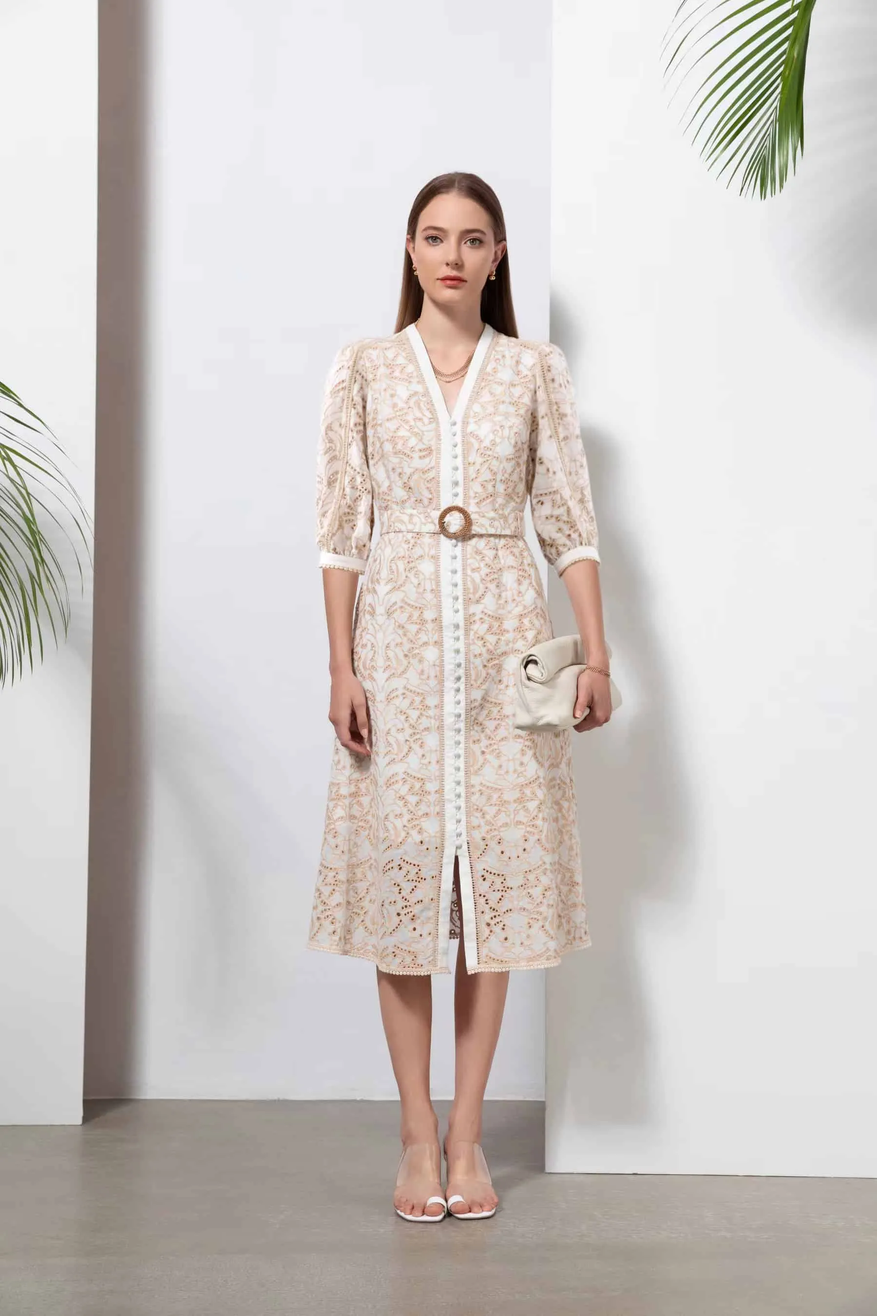 GDS Naomi Belted Long Dress | Beige