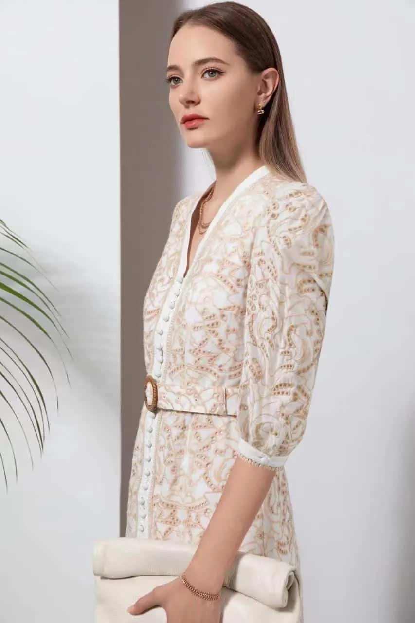 GDS Naomi Belted Long Dress | Beige