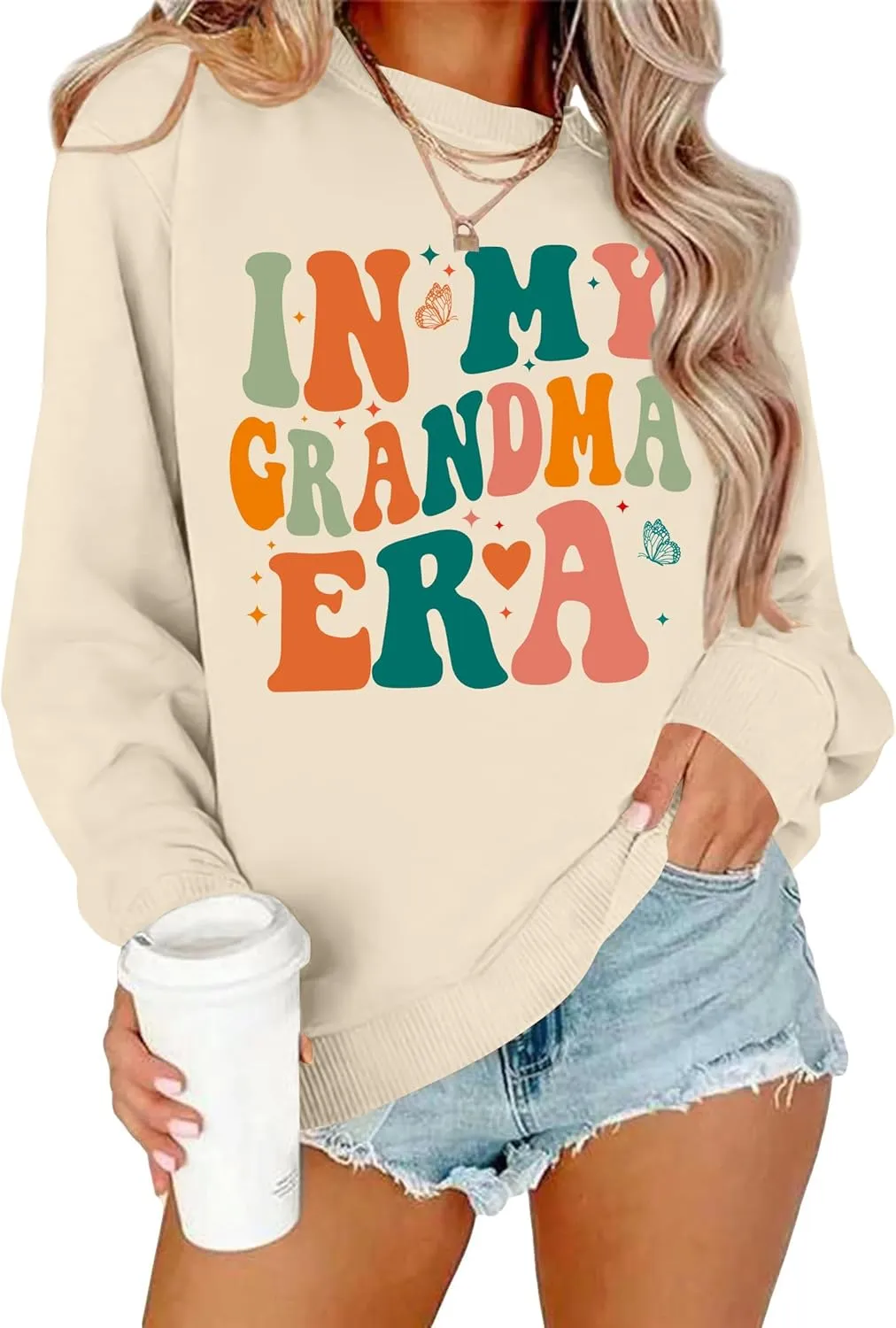 Grandma Sweatshirts Women In My Grandma Era Long Sleeve Gift for Grandma Shirt Graphic Tees Pullover Tops