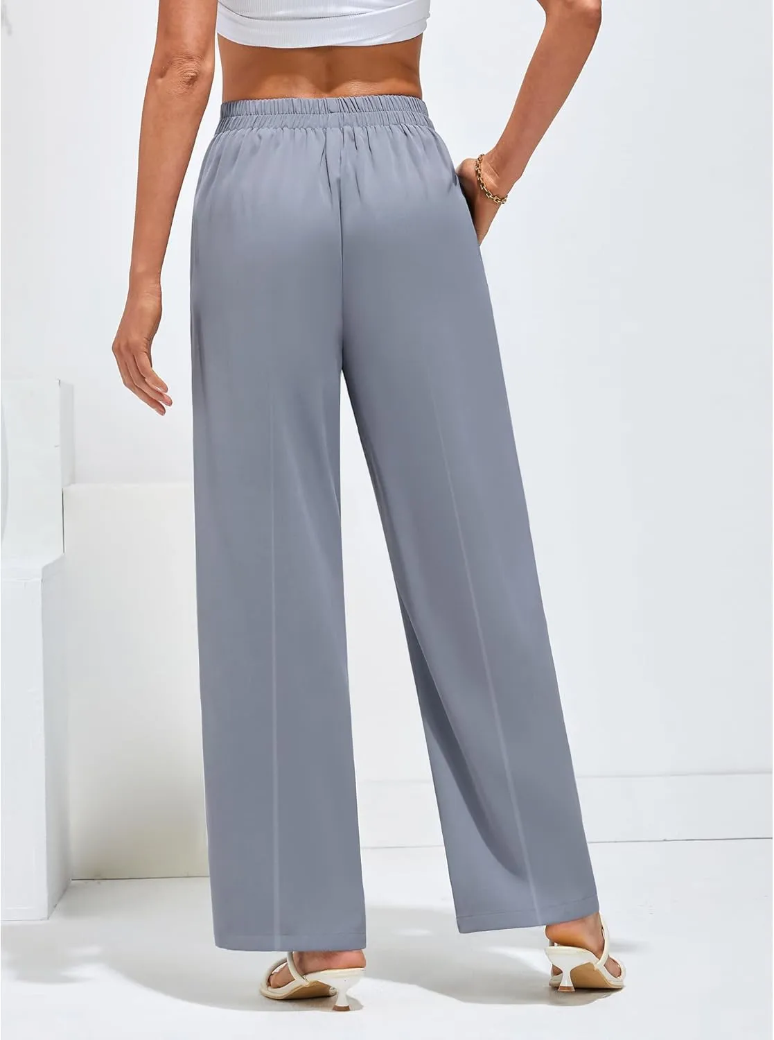 GRAPENT Wide Leg Dress Pants Women High Waisted Pull On Business Casual Work Pants Elastic Waist Dressy Trousers Pockets