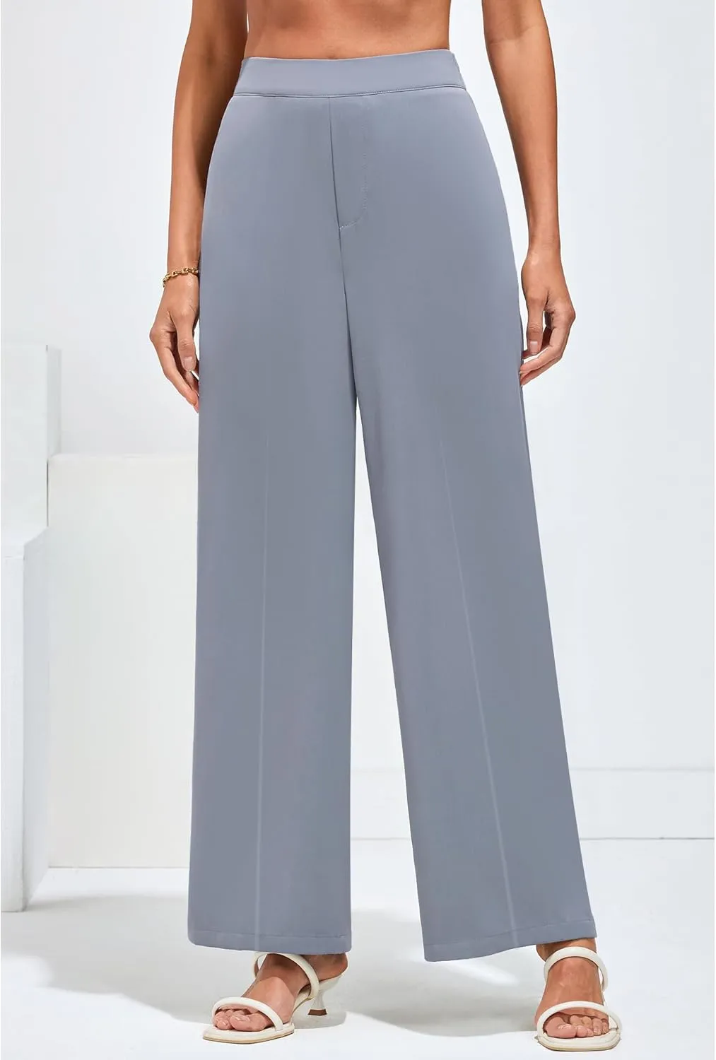 GRAPENT Wide Leg Dress Pants Women High Waisted Pull On Business Casual Work Pants Elastic Waist Dressy Trousers Pockets