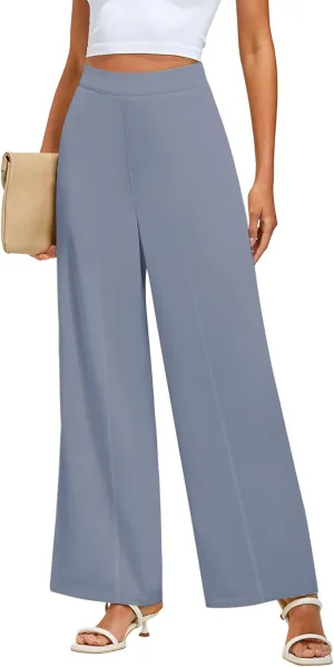 GRAPENT Wide Leg Dress Pants Women High Waisted Pull On Business Casual Work Pants Elastic Waist Dressy Trousers Pockets