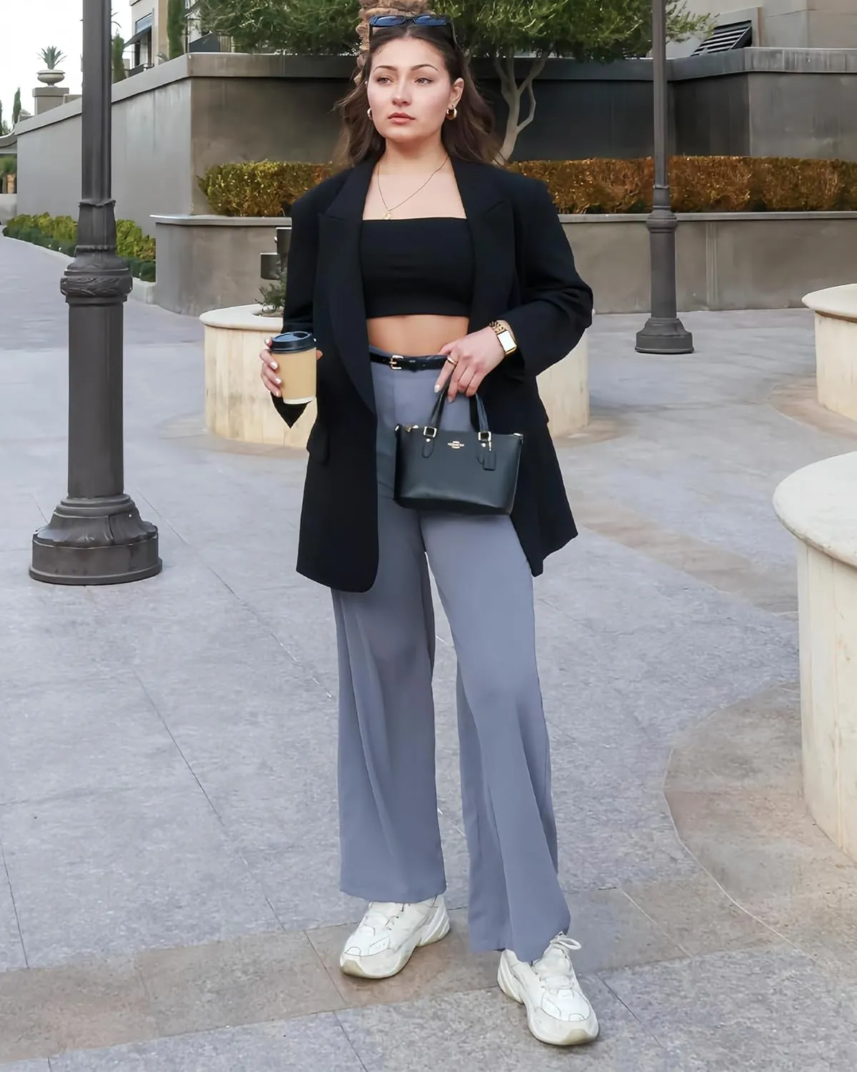 GRAPENT Wide Leg Dress Pants Women High Waisted Pull On Business Casual Work Pants Elastic Waist Dressy Trousers Pockets