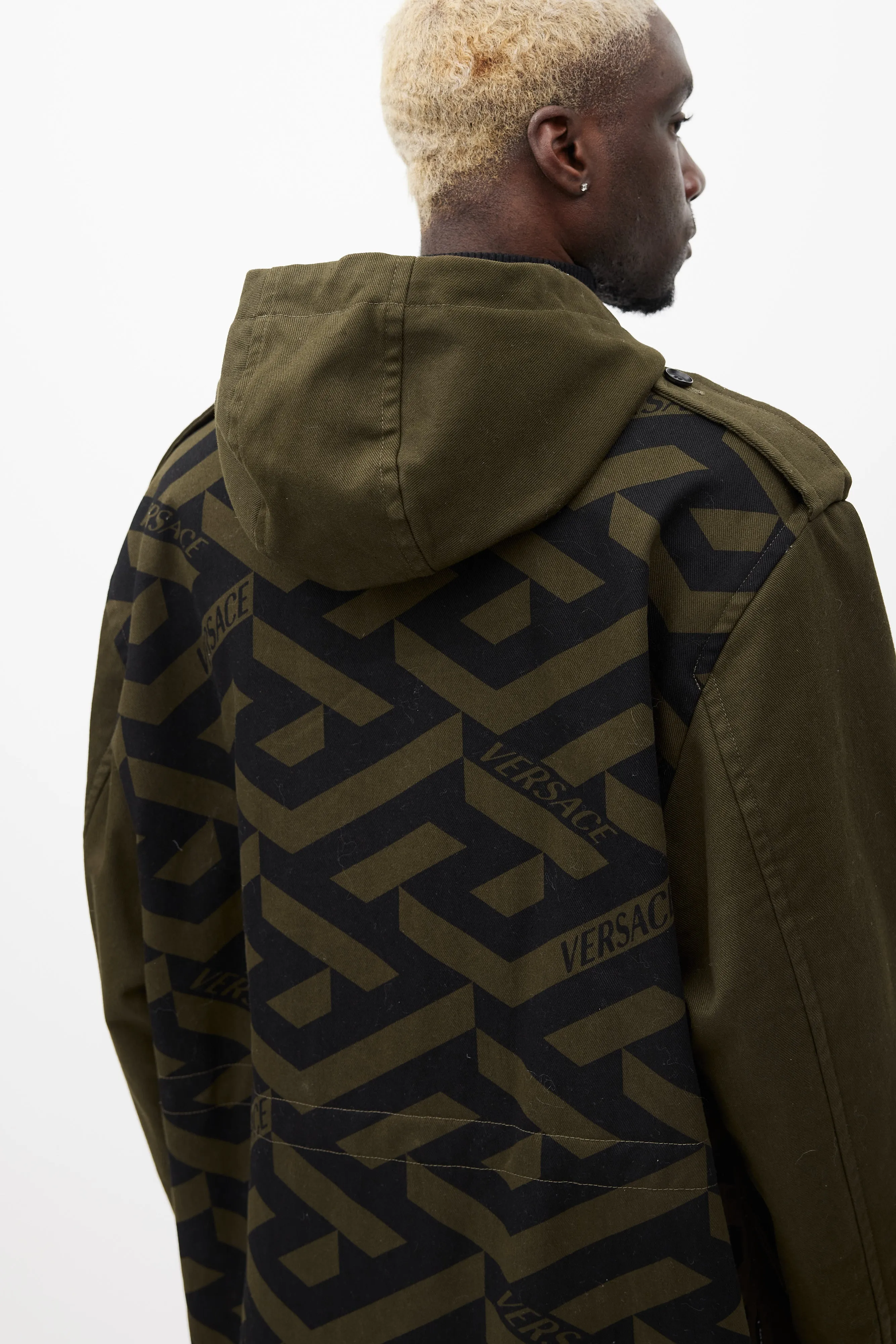 Green & Black Hooded Monogram Coat
