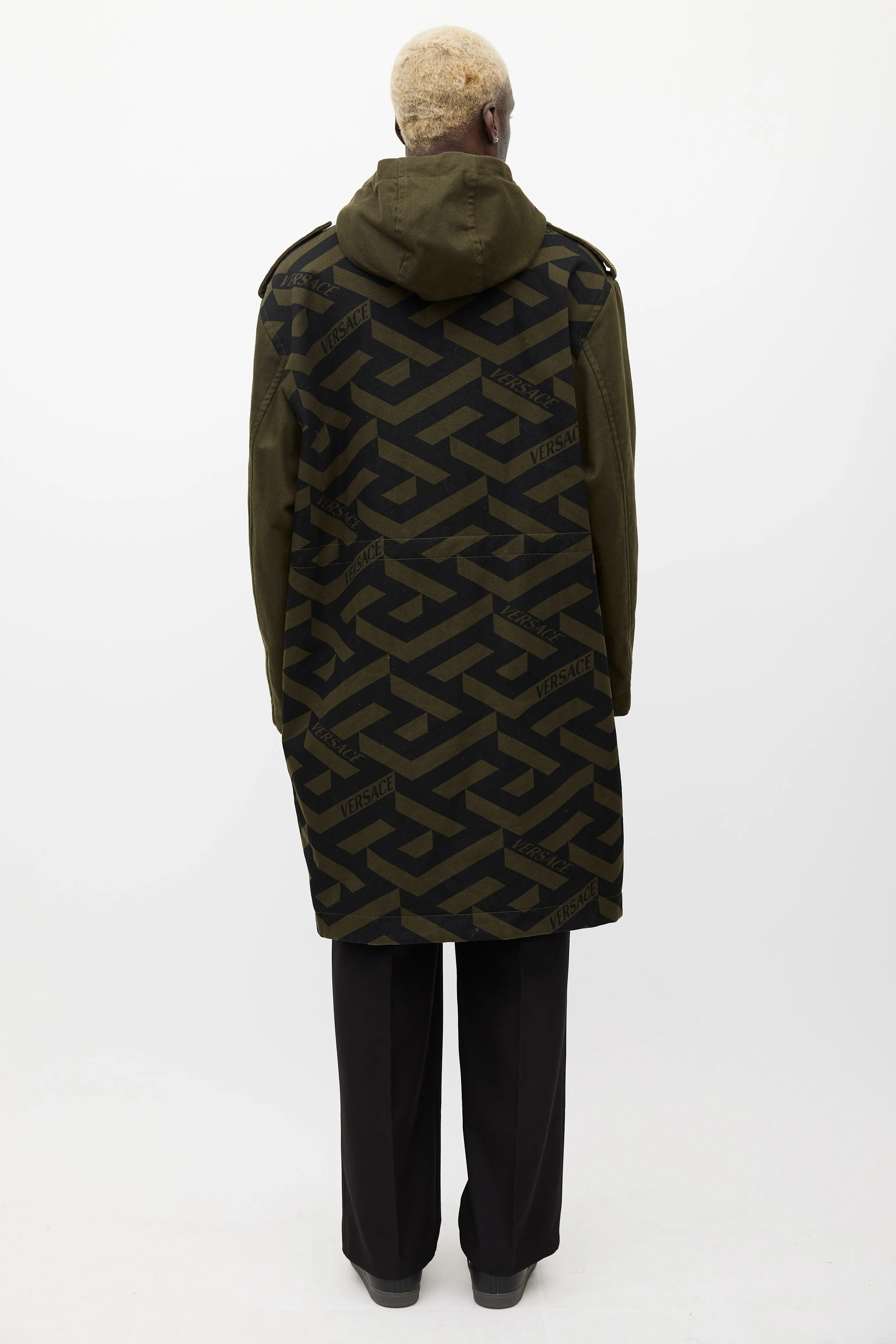 Green & Black Hooded Monogram Coat