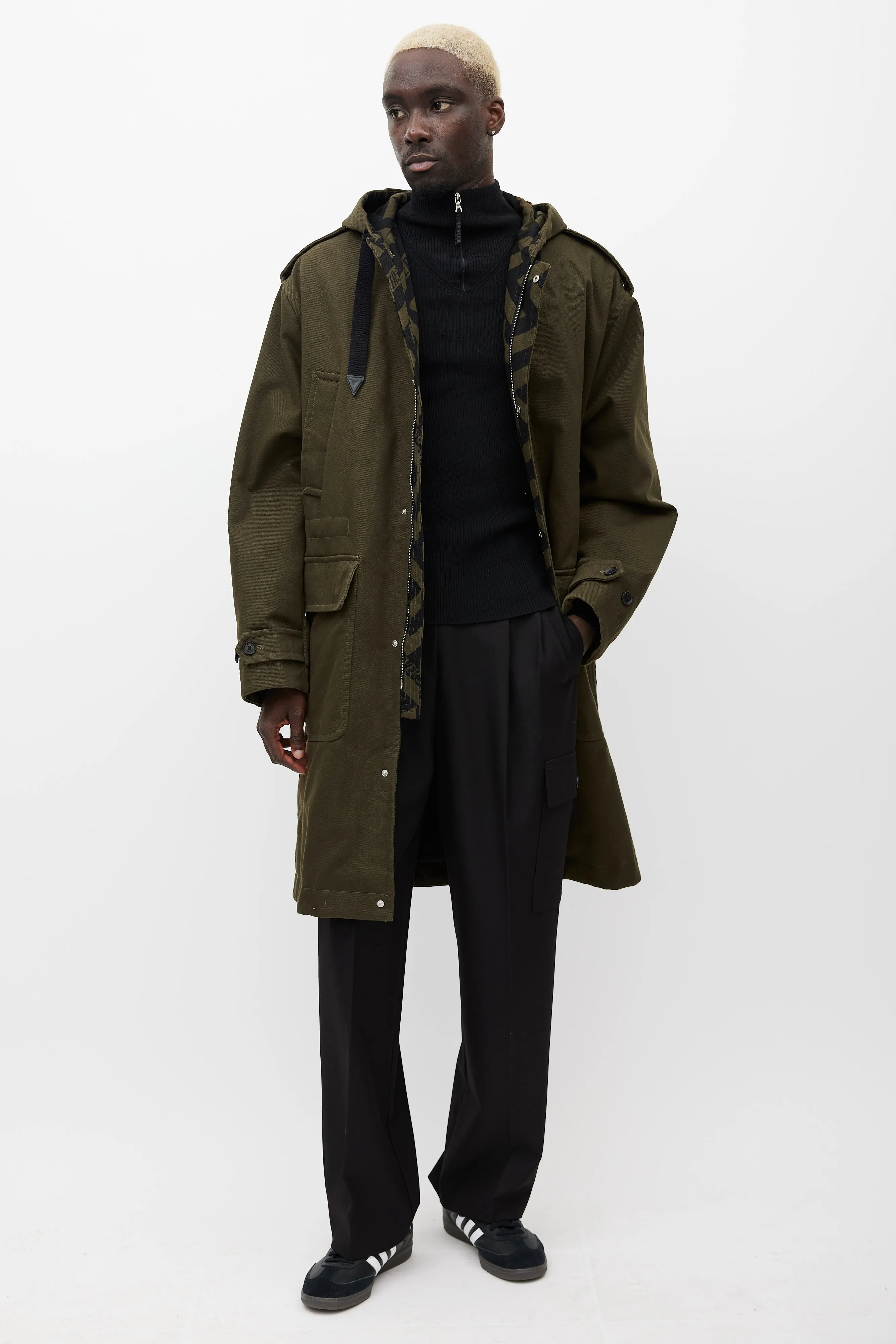 Green & Black Hooded Monogram Coat