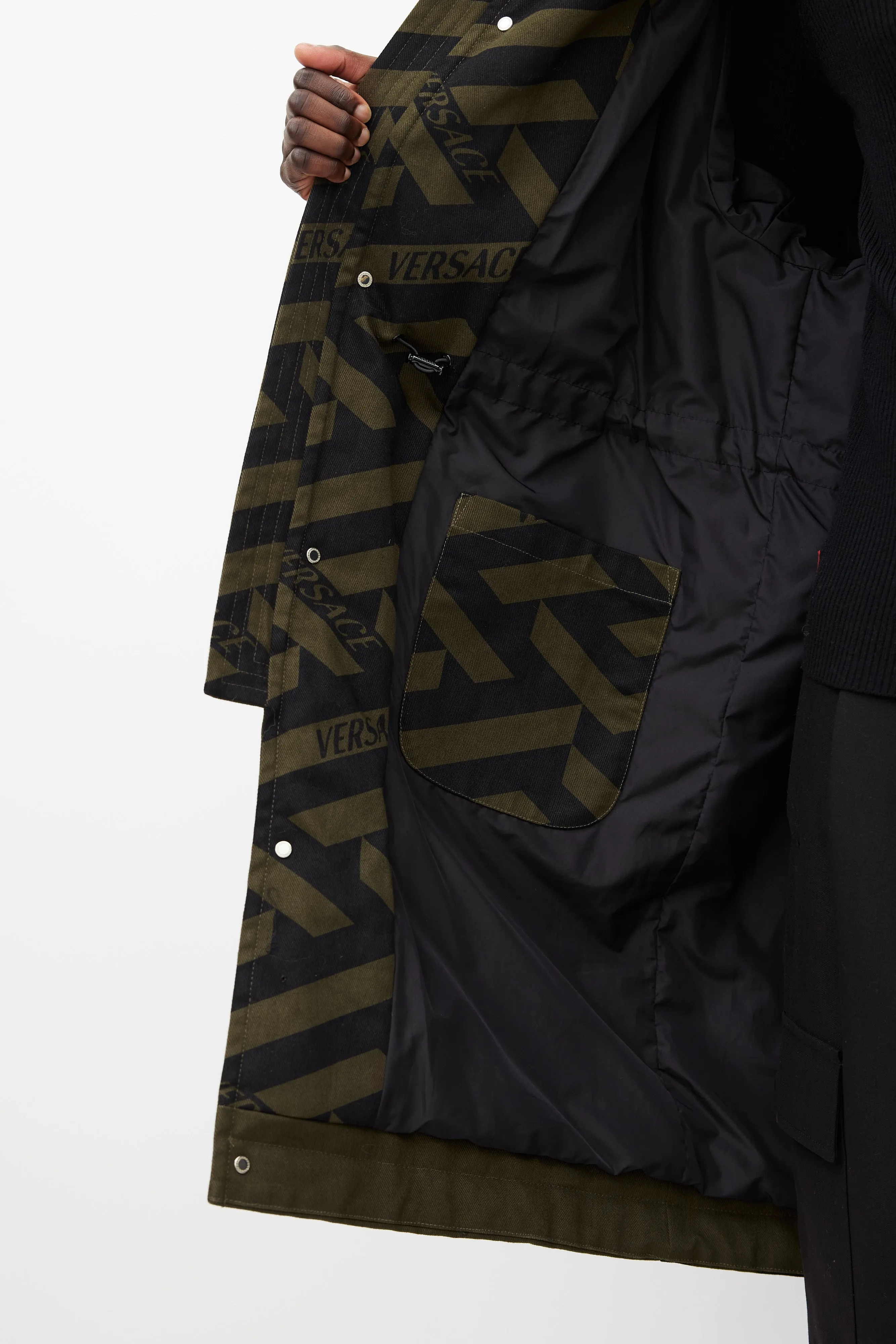 Green & Black Hooded Monogram Coat