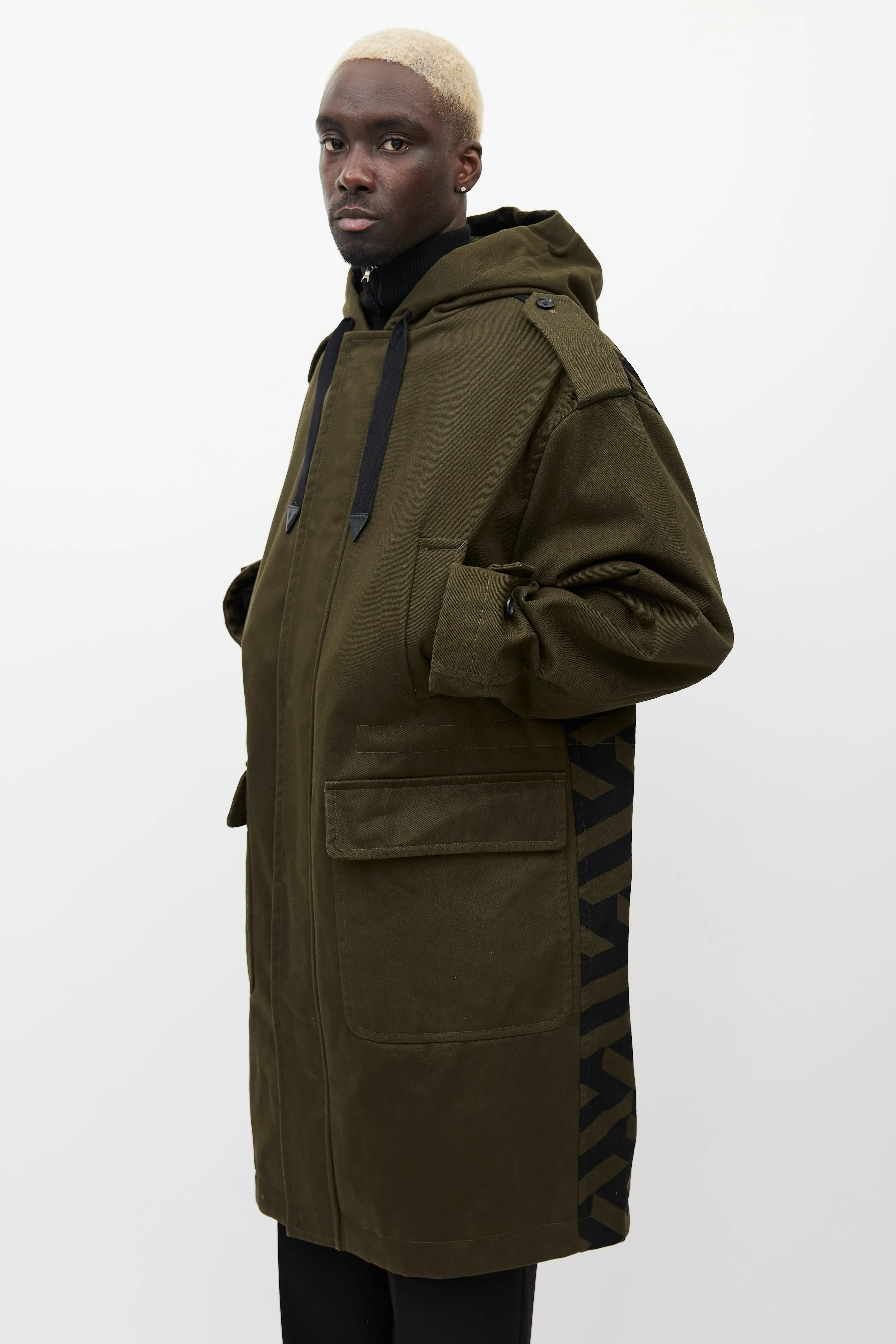 Green & Black Hooded Monogram Coat