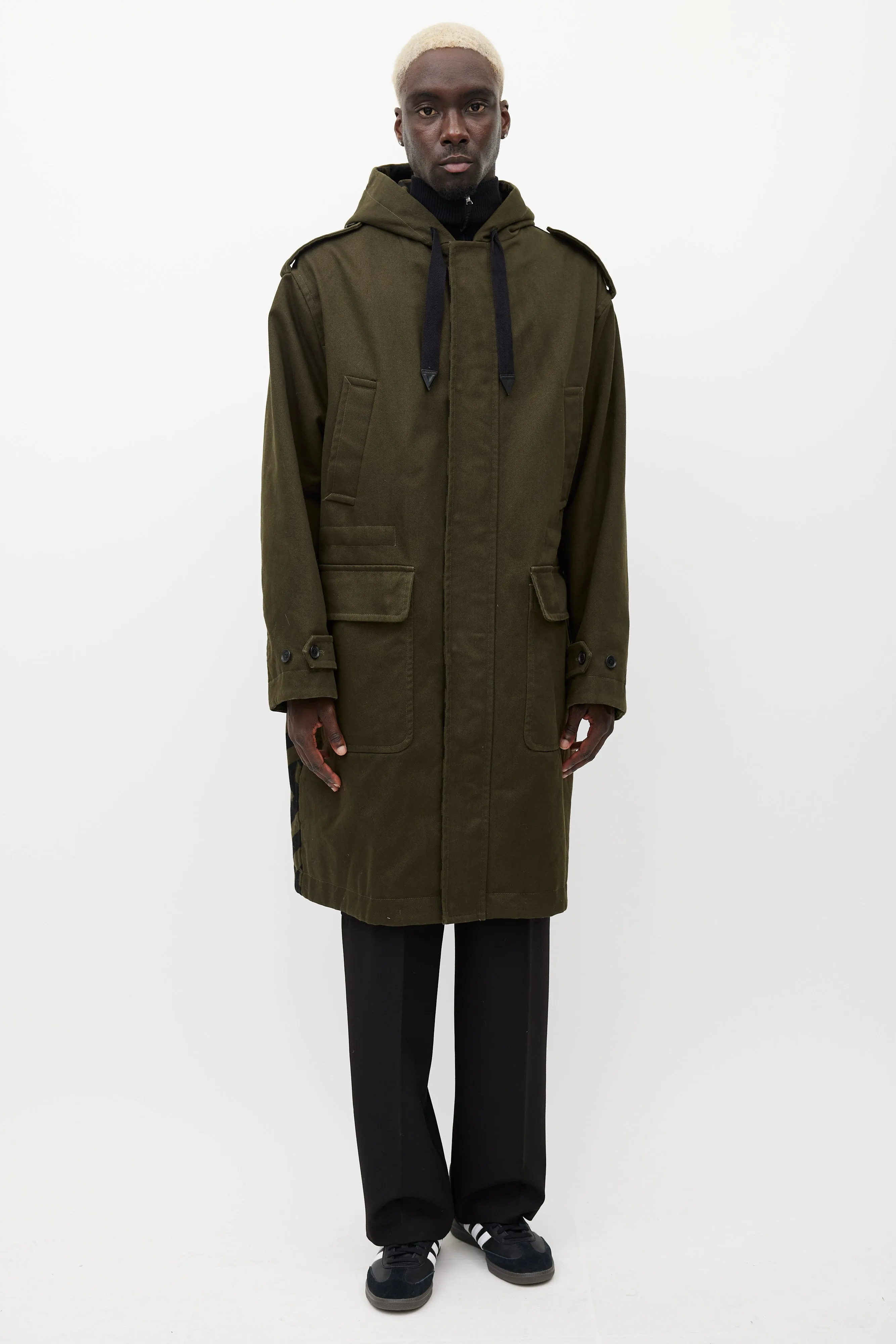 Green & Black Hooded Monogram Coat