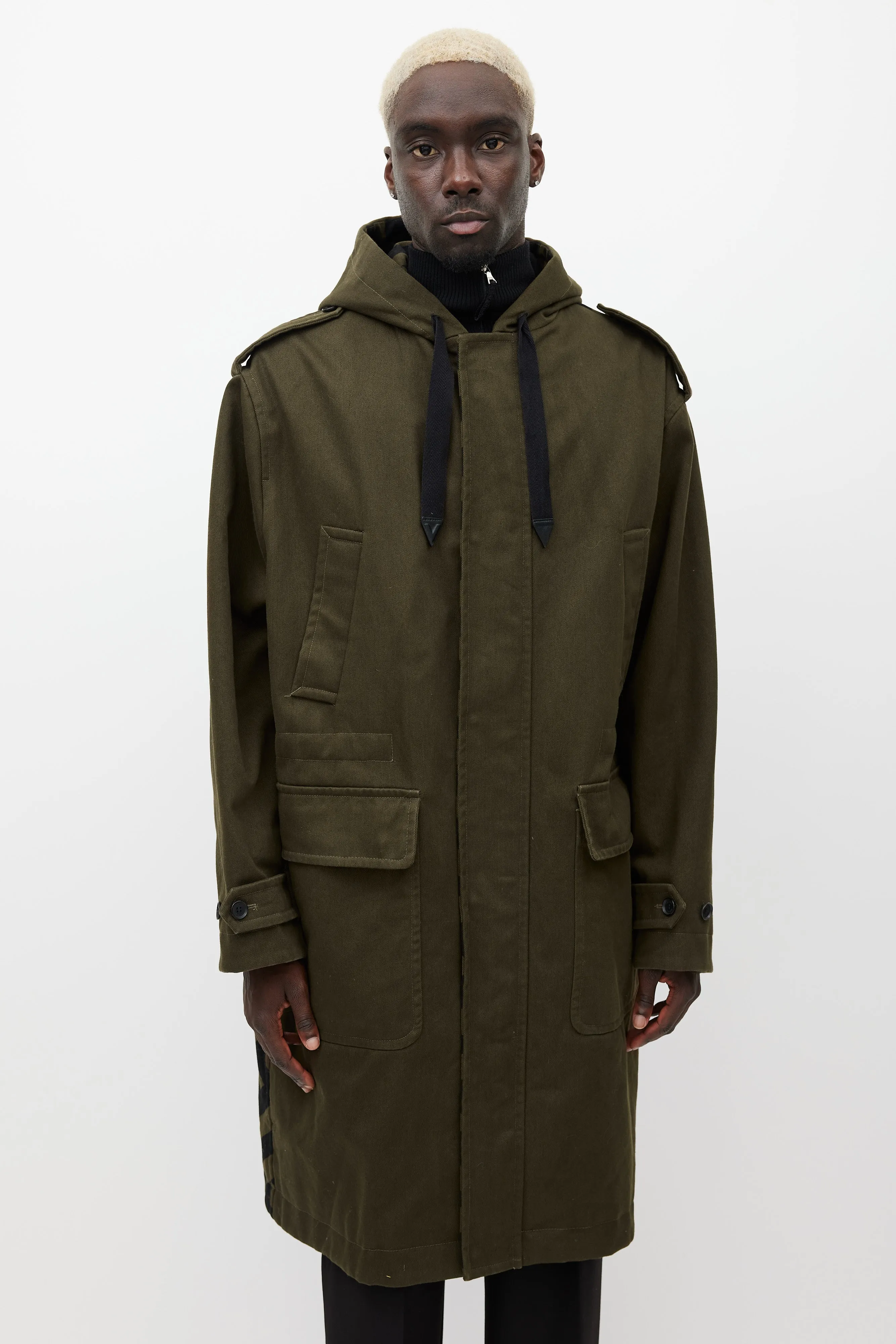 Green & Black Hooded Monogram Coat