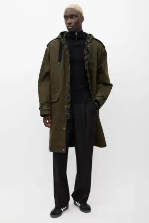 Green & Black Hooded Monogram Coat